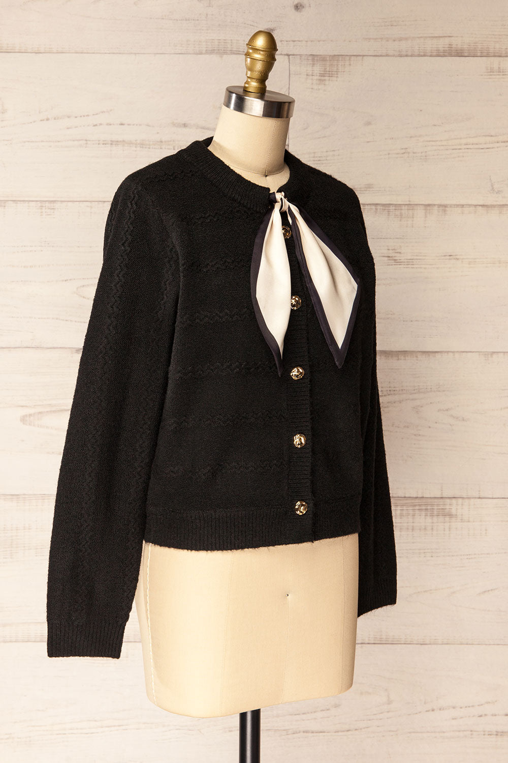 Hobart Black Preppy Cardigan with Scarf | La petite garçonne side view