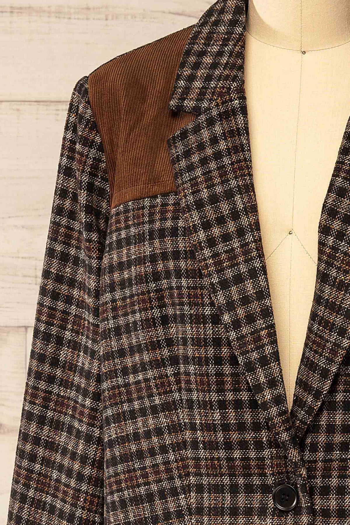 Hocquart | Brown Plaid Blazer with Shoulder Patches