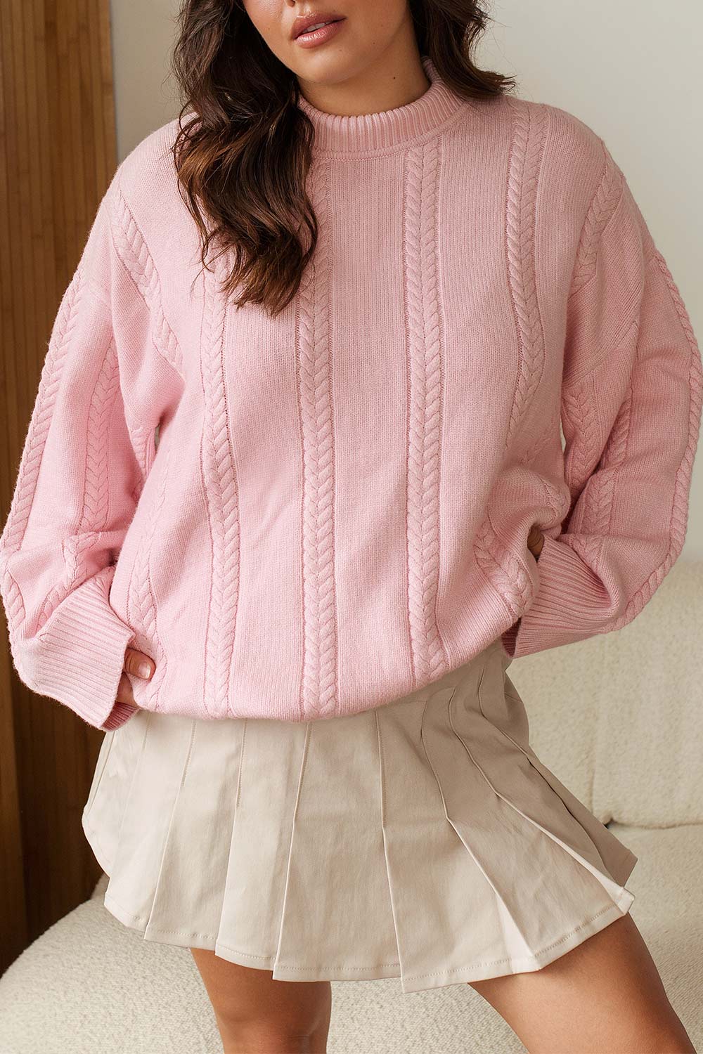 Cable Knit Sweater Soft Pink Sweater Light Pink Cable Knit Sweater