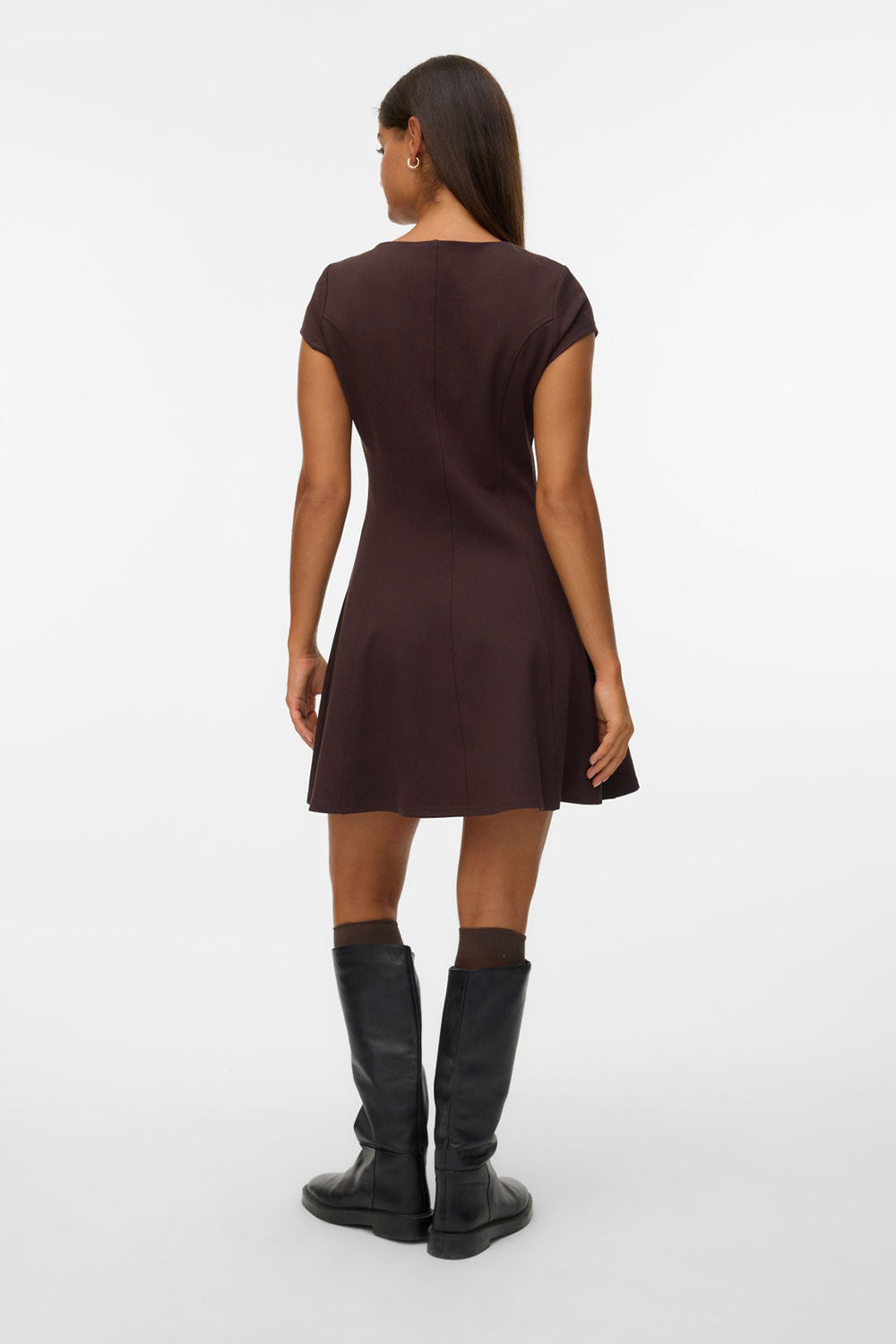 person wearing Holon Brown Short A-Line Dress | La petite garçonne back view