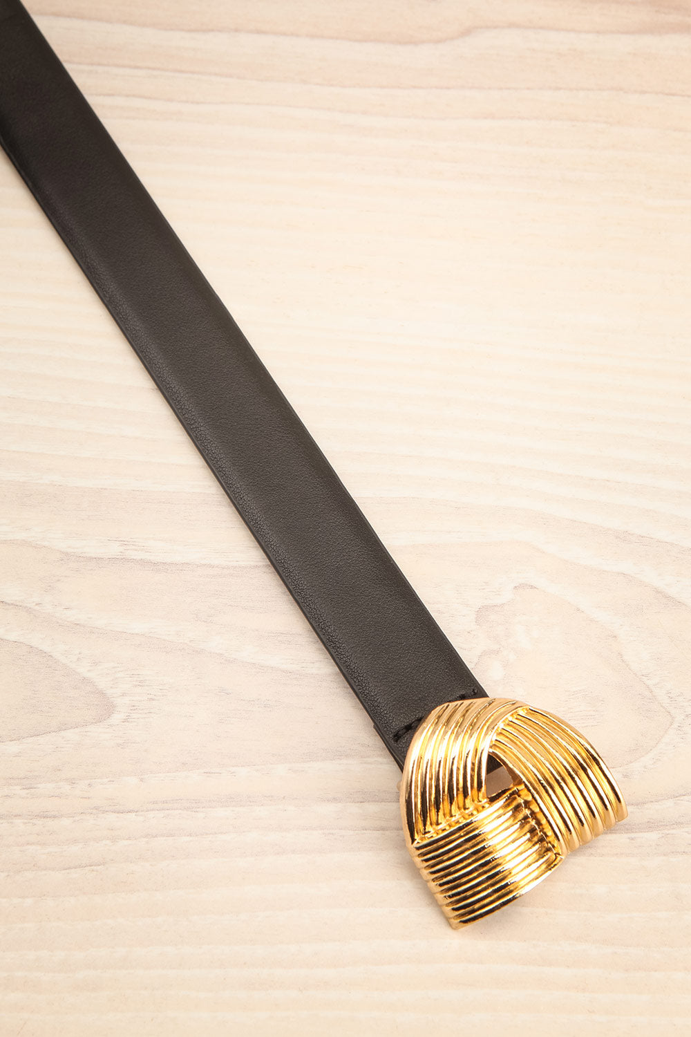 Homard Black Faux Leather Belt w/ Gold Buckle | La petite garçonne flat view