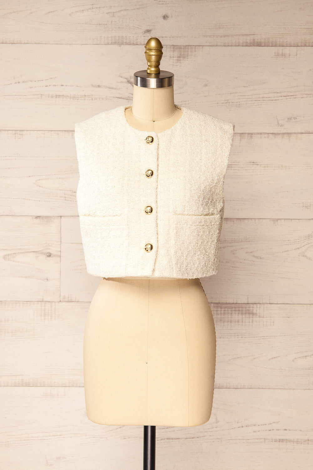 Honcho White Sleeveless Tweed Top | La petite garçonne front view