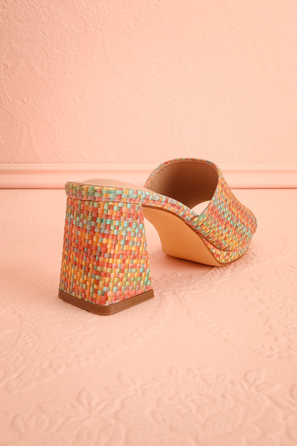 Honoria Multi-Colored Block Heel Mules with Woven Pattern | La petite garçonne back