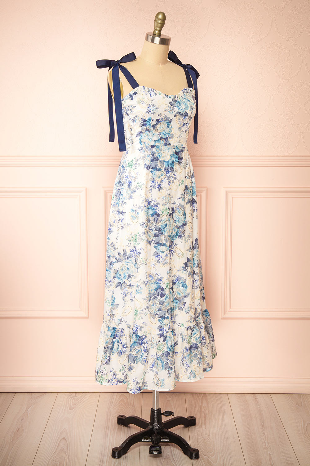 Hoonji Floral Midi Dress w/ Tie Straps | Boutique 1861 side view