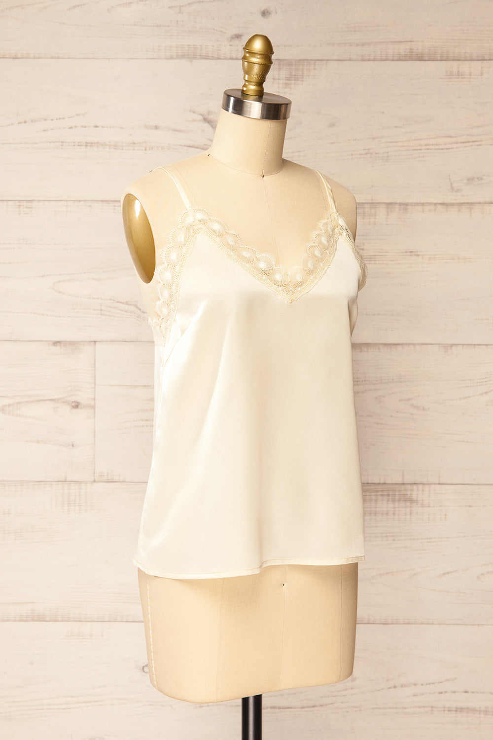Hwasa Ivory Satin Cami w/ Lace Trim | La petite garçonne side view