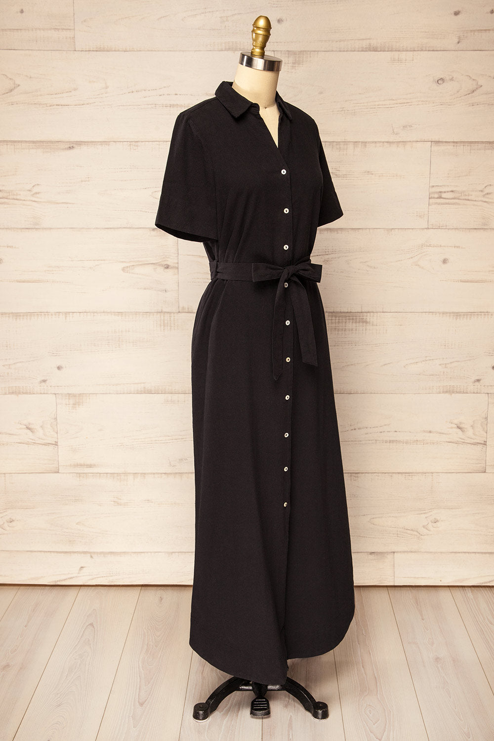 Hyris Black Long Shirt Dress w/ Belt | La petite garçonne side view