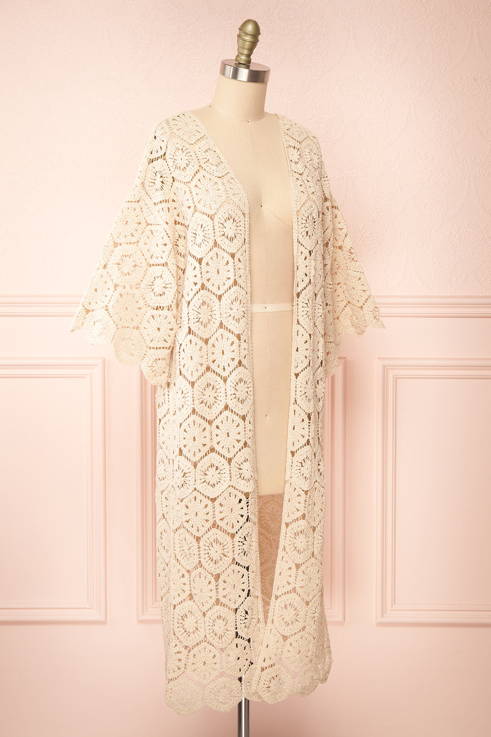 Hyvernat Beige Crochet Kimono | Boutique 1861  side view 
