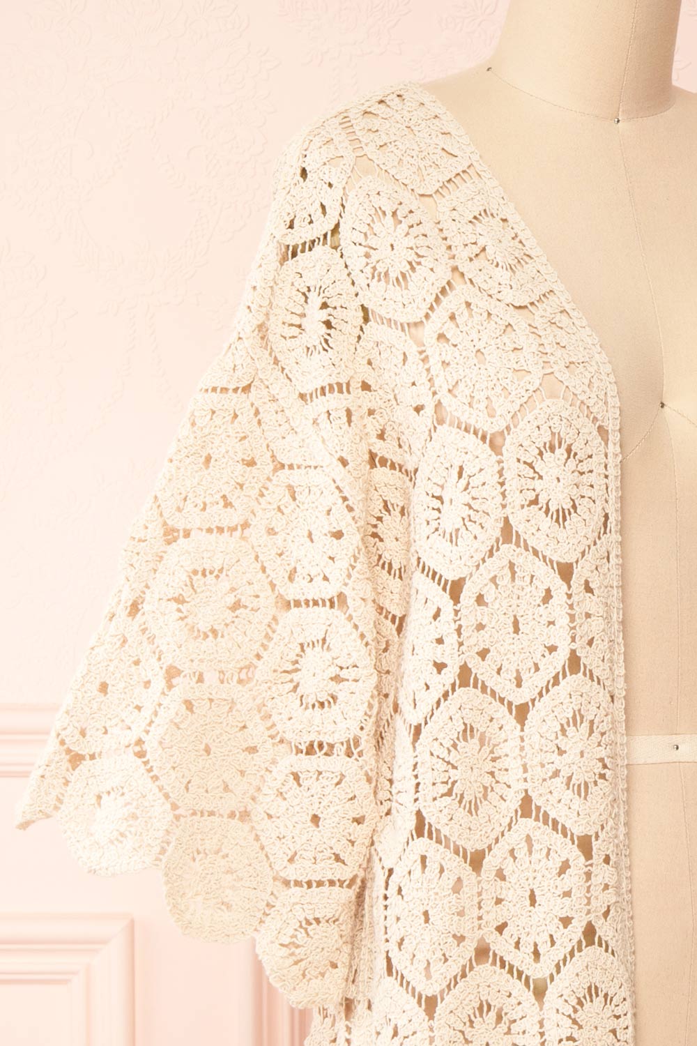 Hyvernat Beige Crochet Kimono | Boutique 1861 side close-up