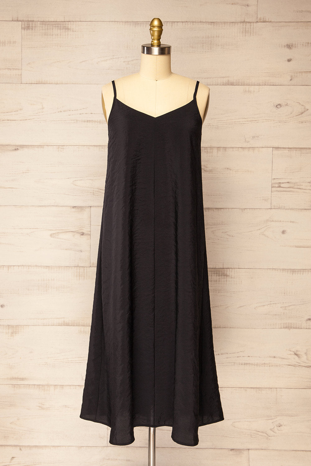 Ibertioga Black Midi Slip Dress w/ V-Neckline | La petite garçonne front view