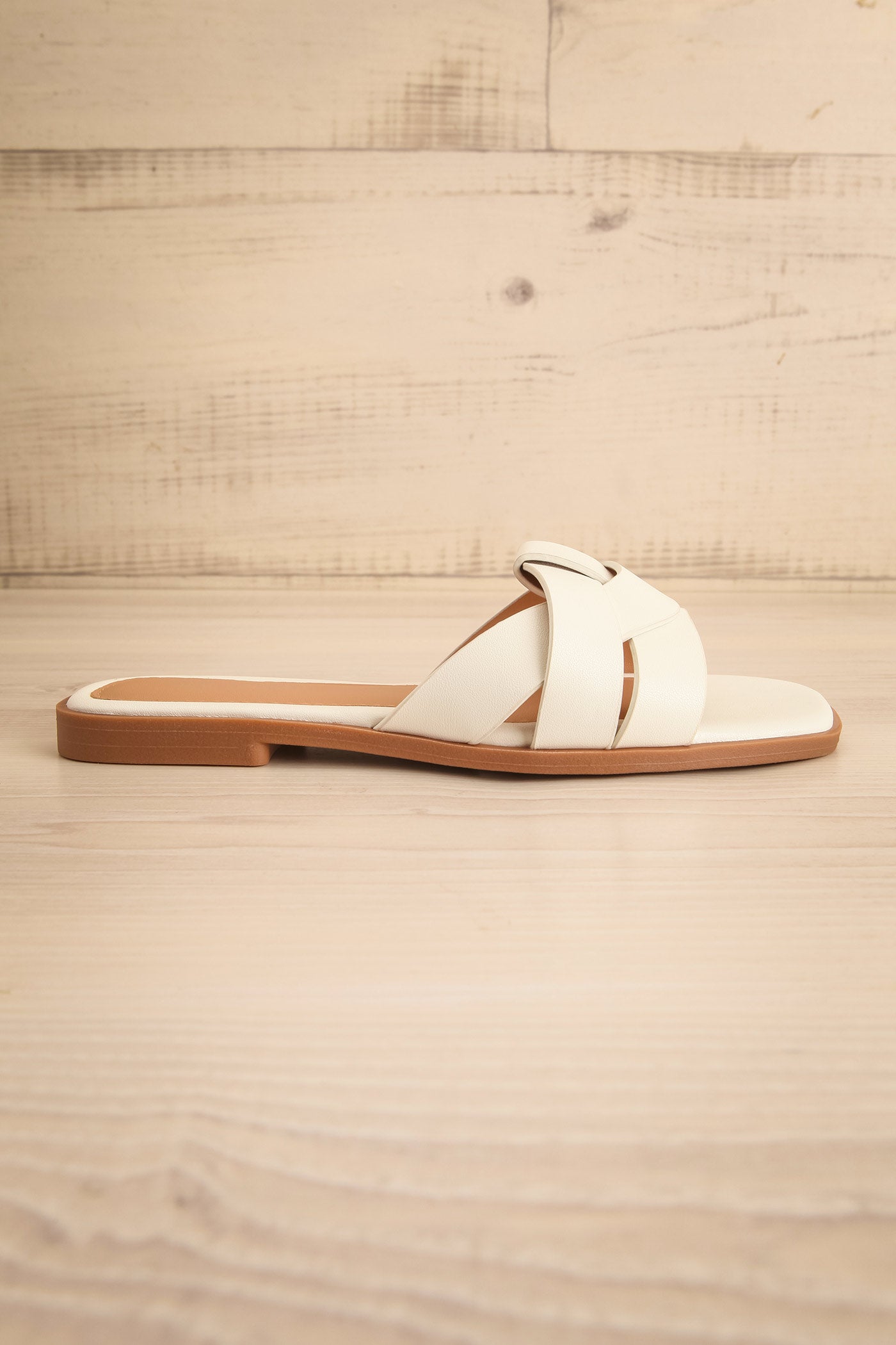 Sideview Iguala Ivory Flat Square-Toe Sandals at la petite garçonne