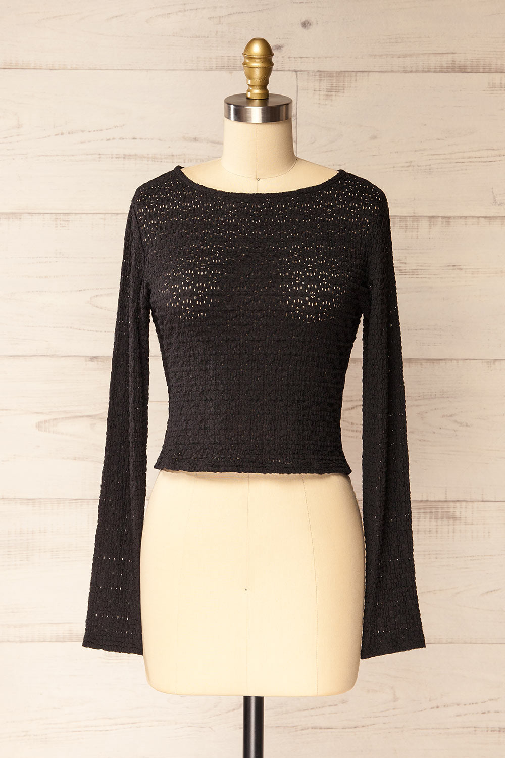 Ikeda Long-Sleeved Sheer Black Top | La petite garçonne front view