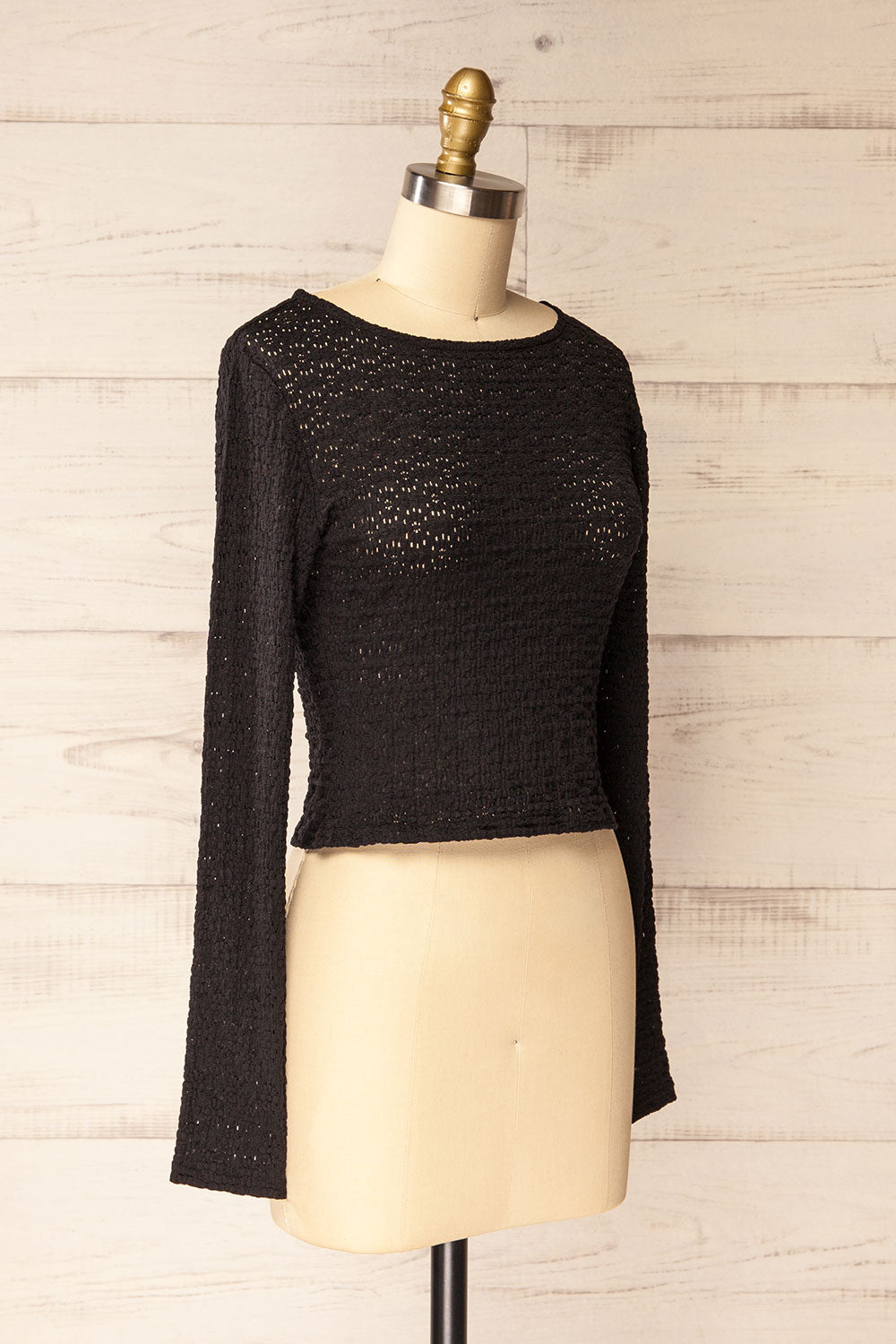 Ikeda Long-Sleeved Sheer Black Top | La petite garçonne side view