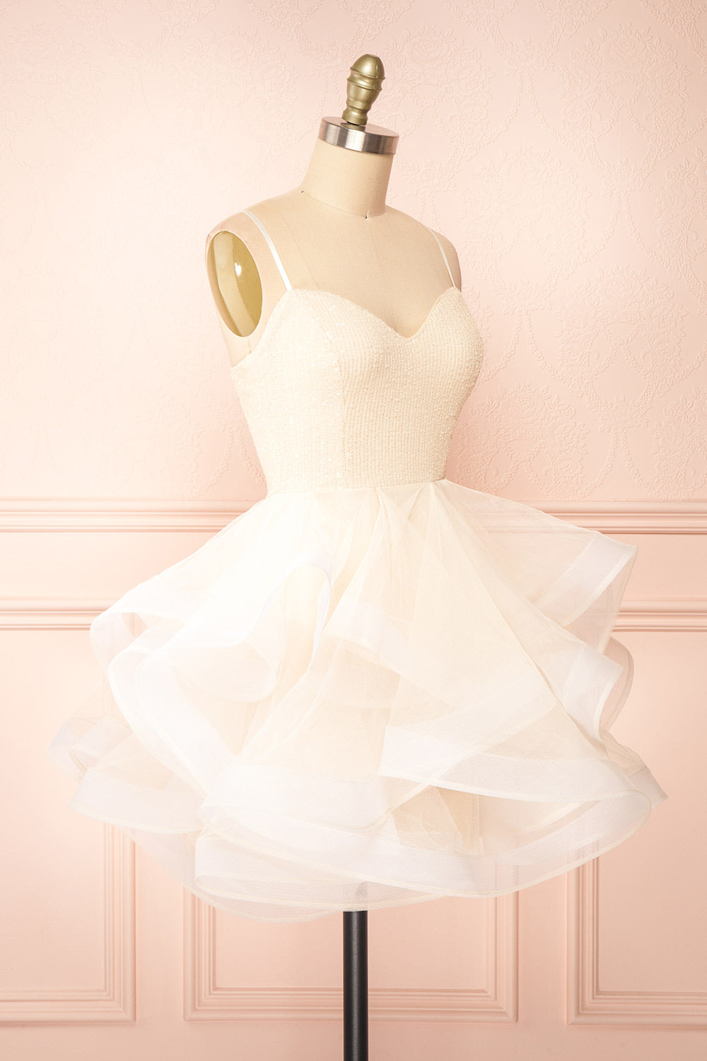 Iksa Ivory Short Dress w/ Sequins Top | Boutique 1861 side view