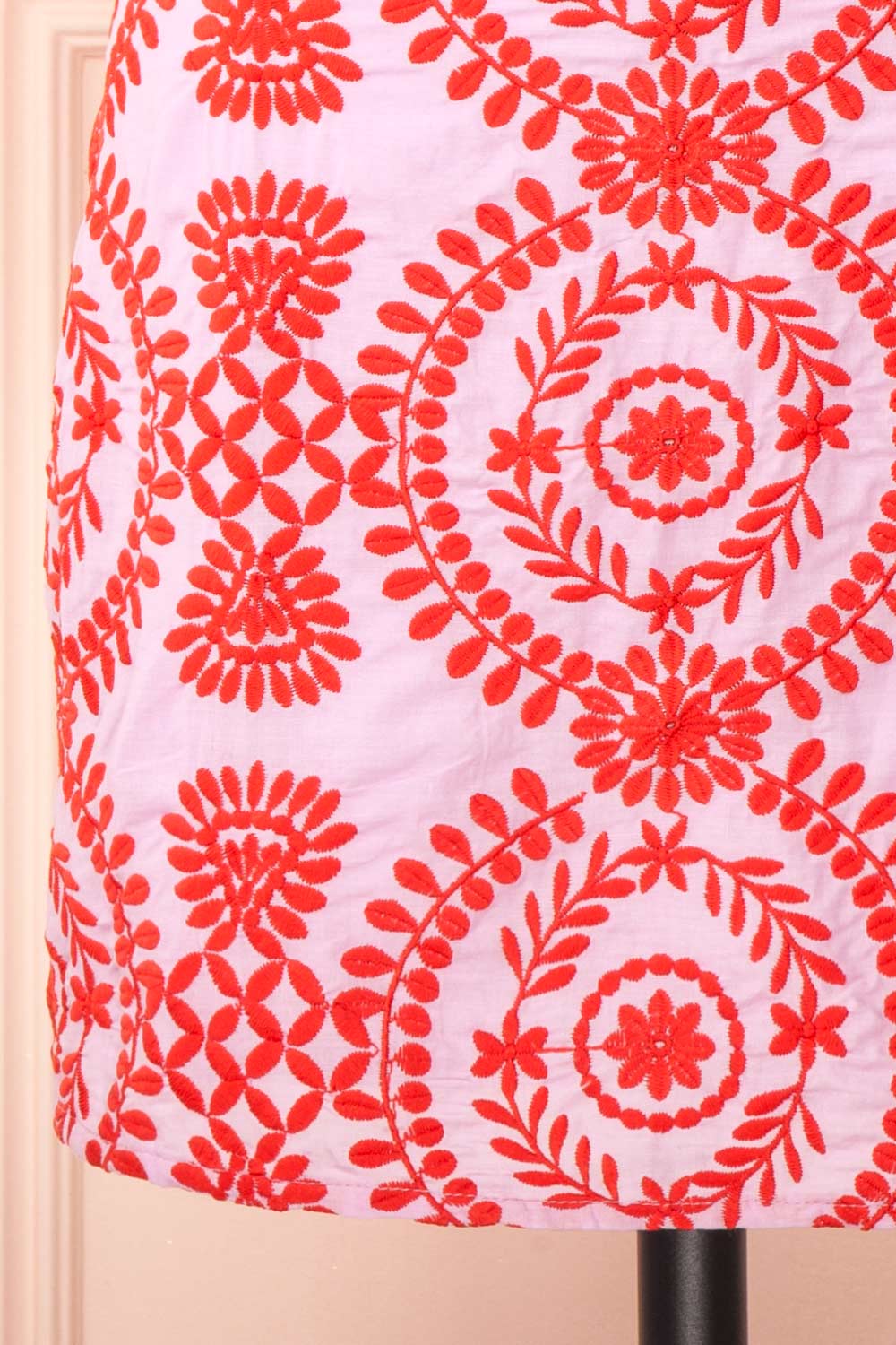 Ilka Short Lavender Dress with Floral Red Embroidery | Boutique 1861 bottom