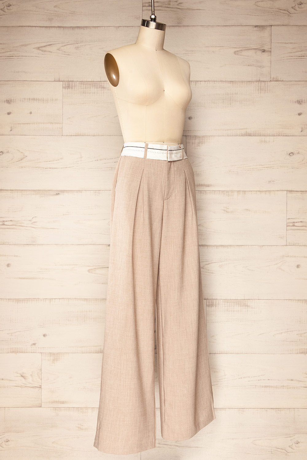 Ilkeston Beige Fold Over Waistband Trousers | La petite garçonne side view