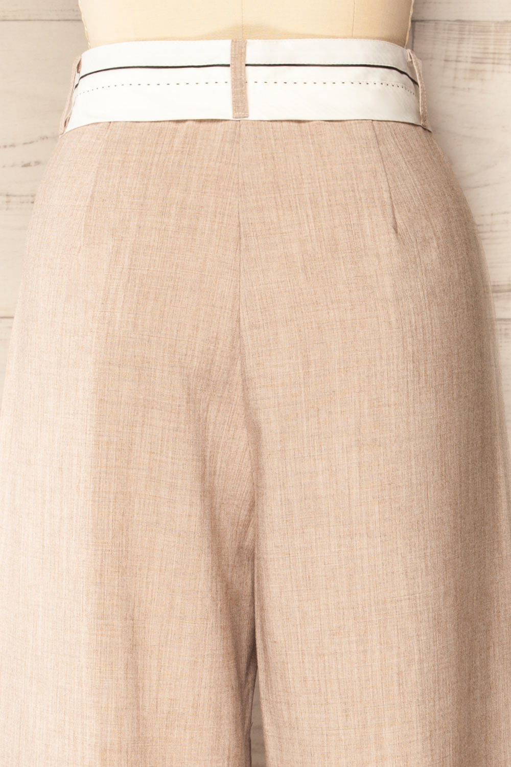 Ilkeston Beige Fold Over Waistband Trousers | La petite garçonne backc lose-up