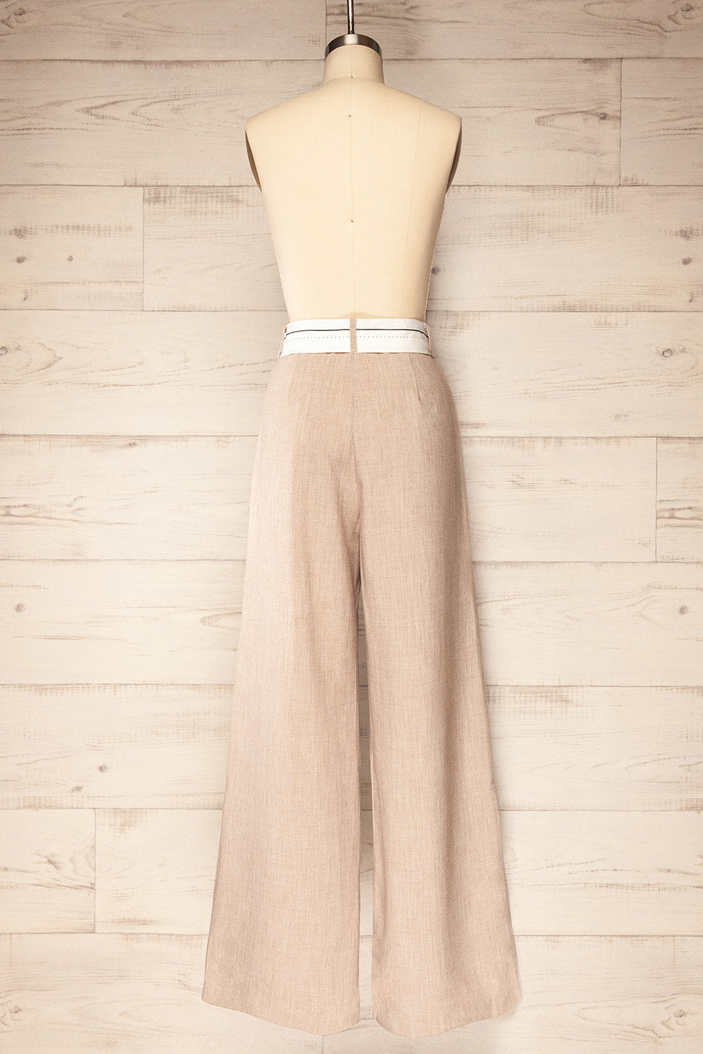 Ilkeston Beige Fold Over Waistband Trousers | La petite garçonne back view