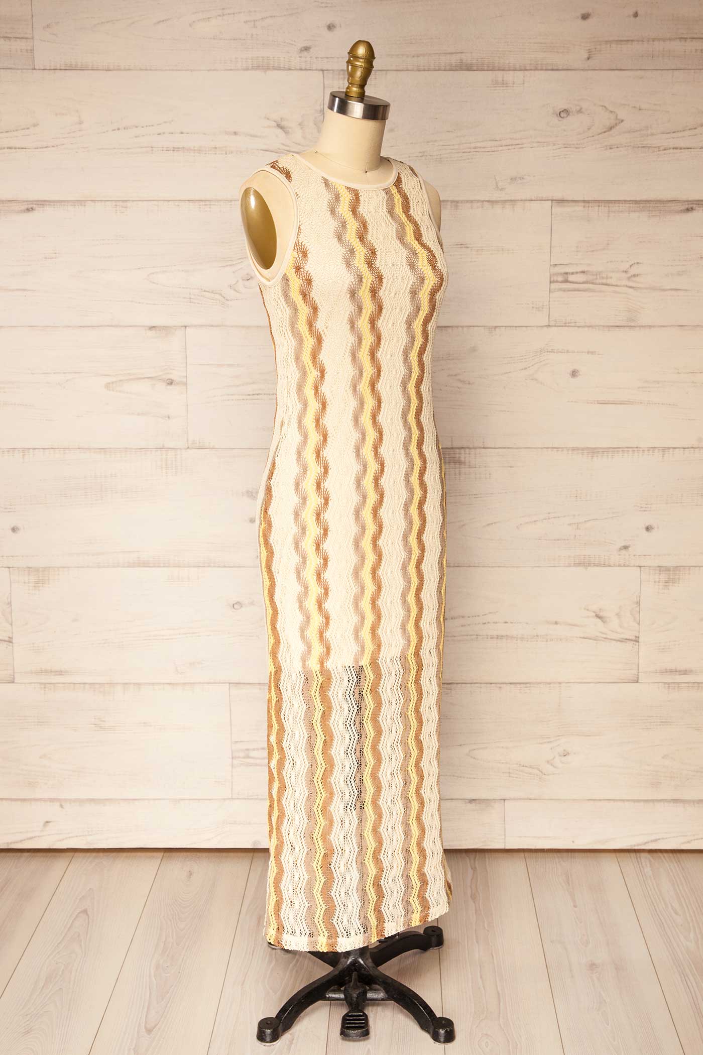 Profile view Imola Chevron Knit Sleeveless Maxi Dress at la petite garçonne