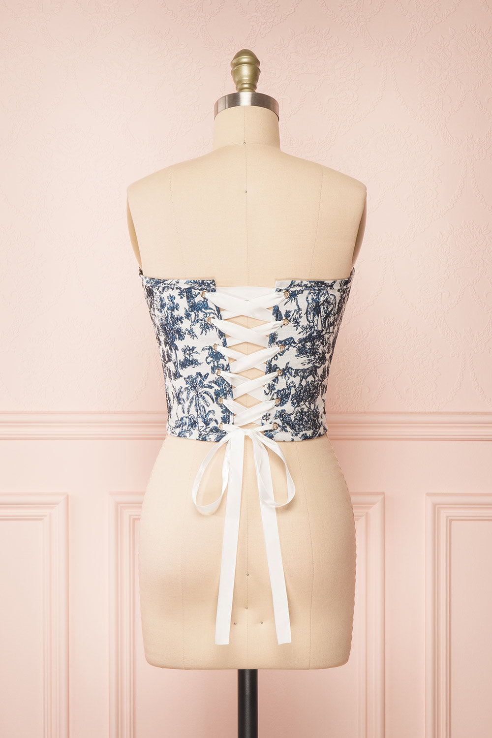 Inaira Navy Bustier Corset Top w/ Animal Print | Boutique 1861 back view