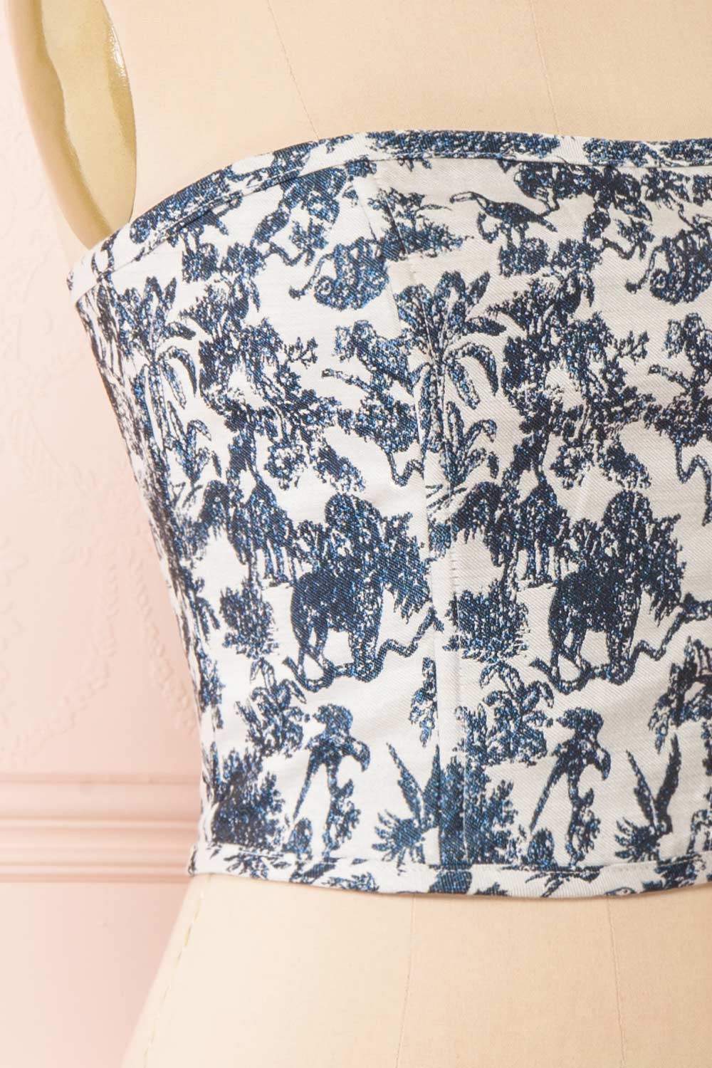 Inaira Navy Bustier Corset Top w/ Animal Print | Boutique 1861 side close-up