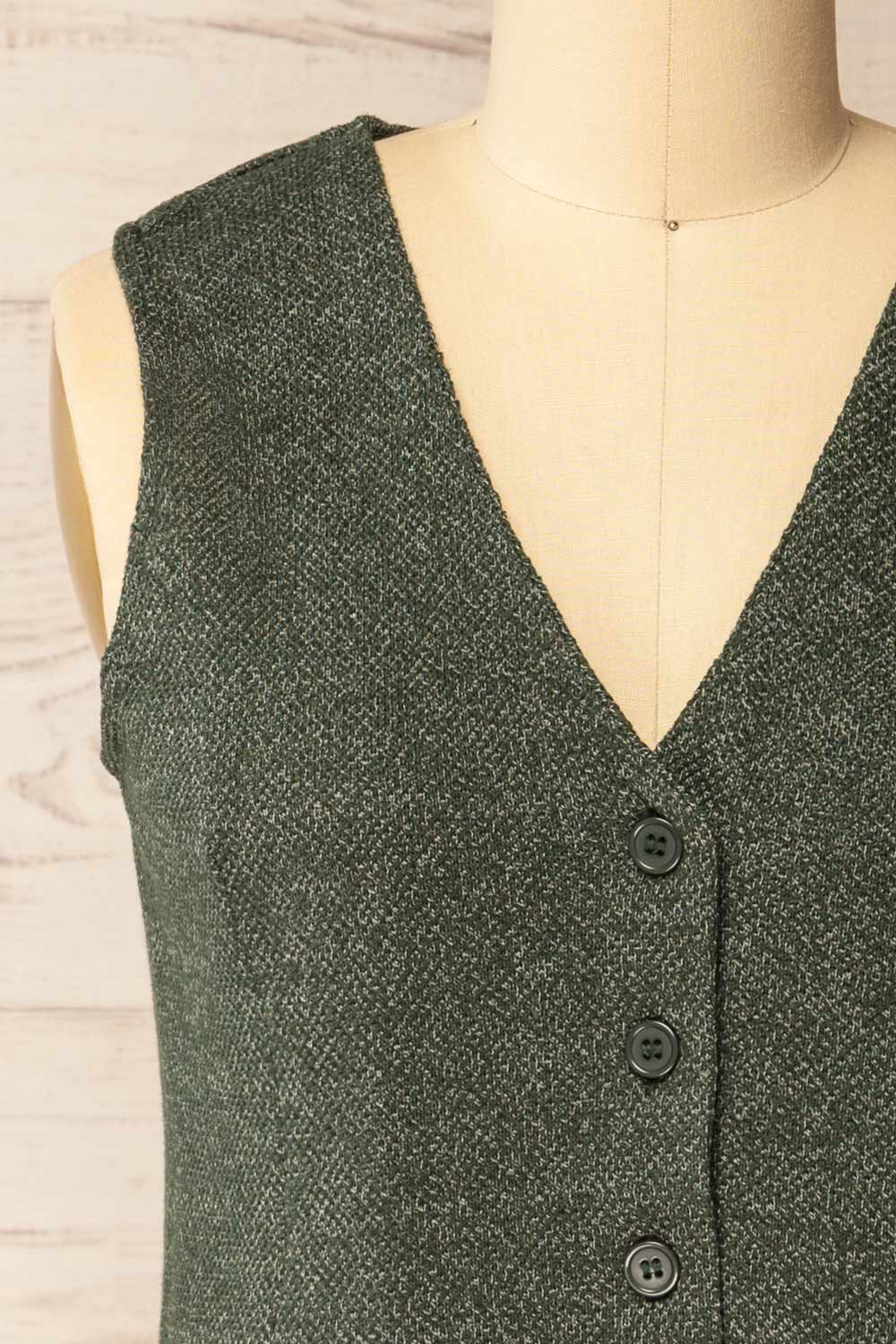 Indio Green Button-Up Knit Vest | La petite garçonne front