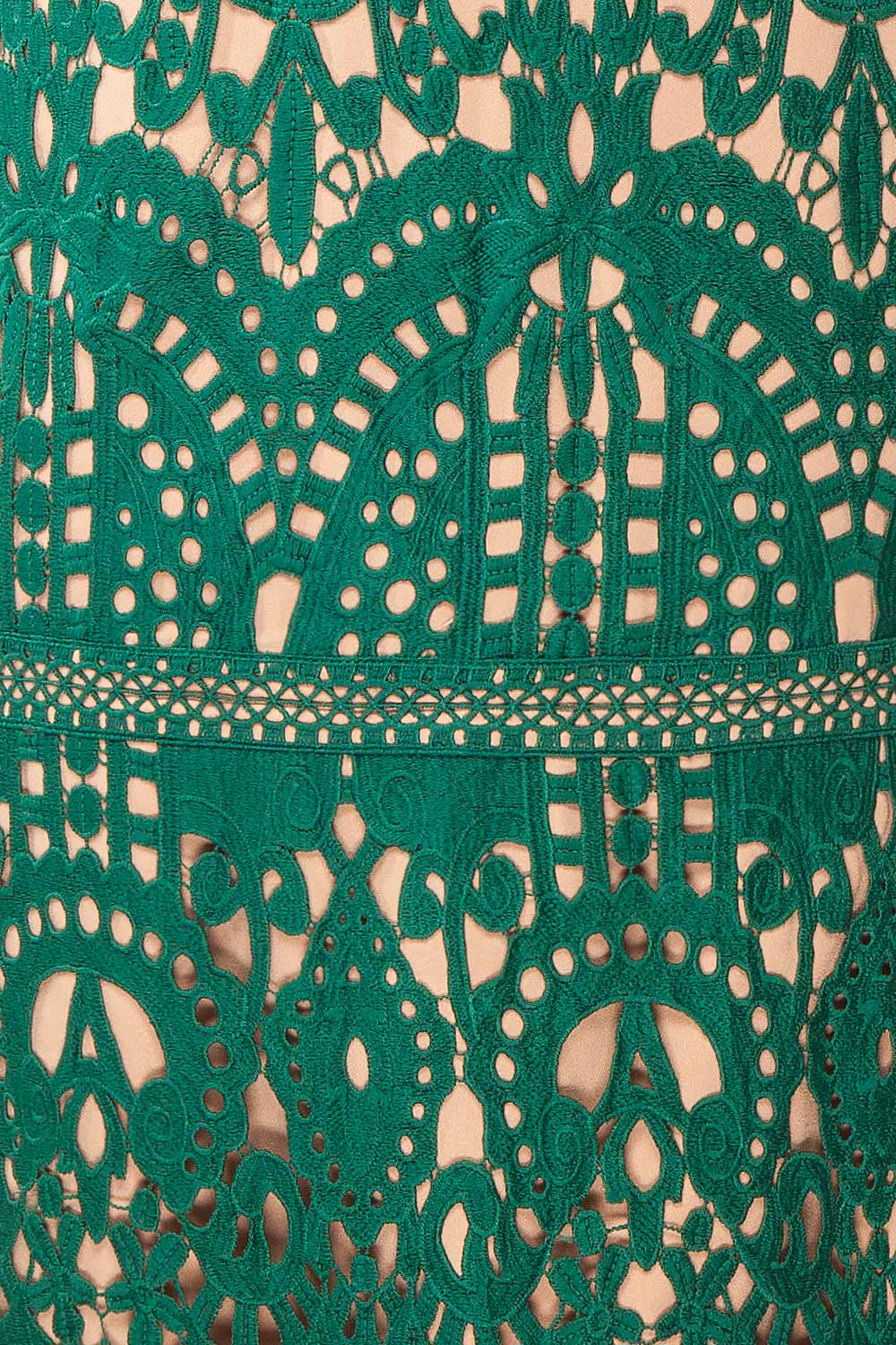 Indira Fitted Midi Green Crocheted Lace Dress | Boutique 1861 texture