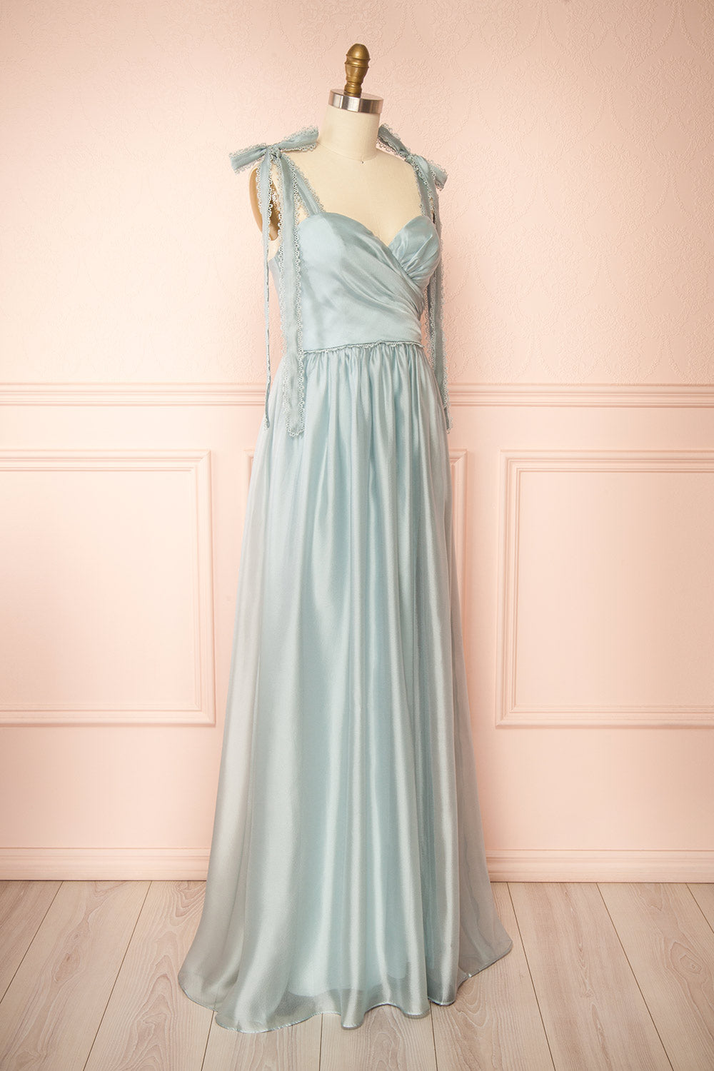 Indya Blue Organza Maxi Dress w/ Tie Straps | Boutique 1861 side view