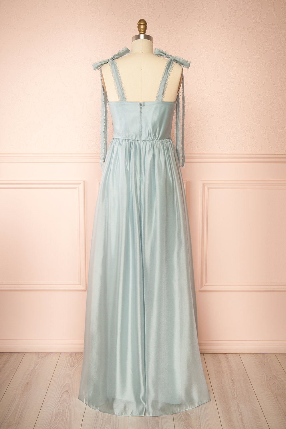 Indya Blue Organza Maxi Dress w/ Tie Straps | Boutique 1861 back view