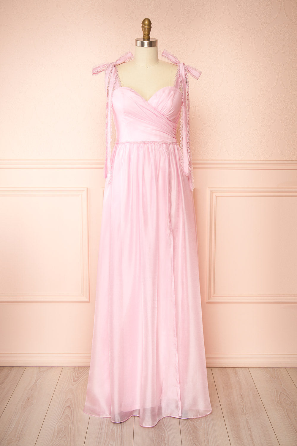 Indya Pink Organza Maxi Dress w/ Tie Straps