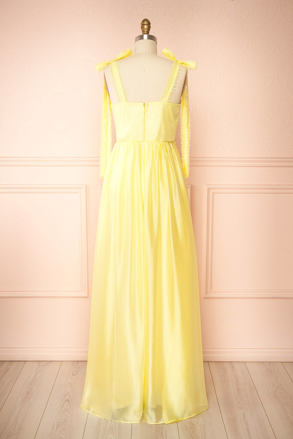 Indya Yellow Organza Maxi Dress w/ Tie Straps | Boutique 1861 back view