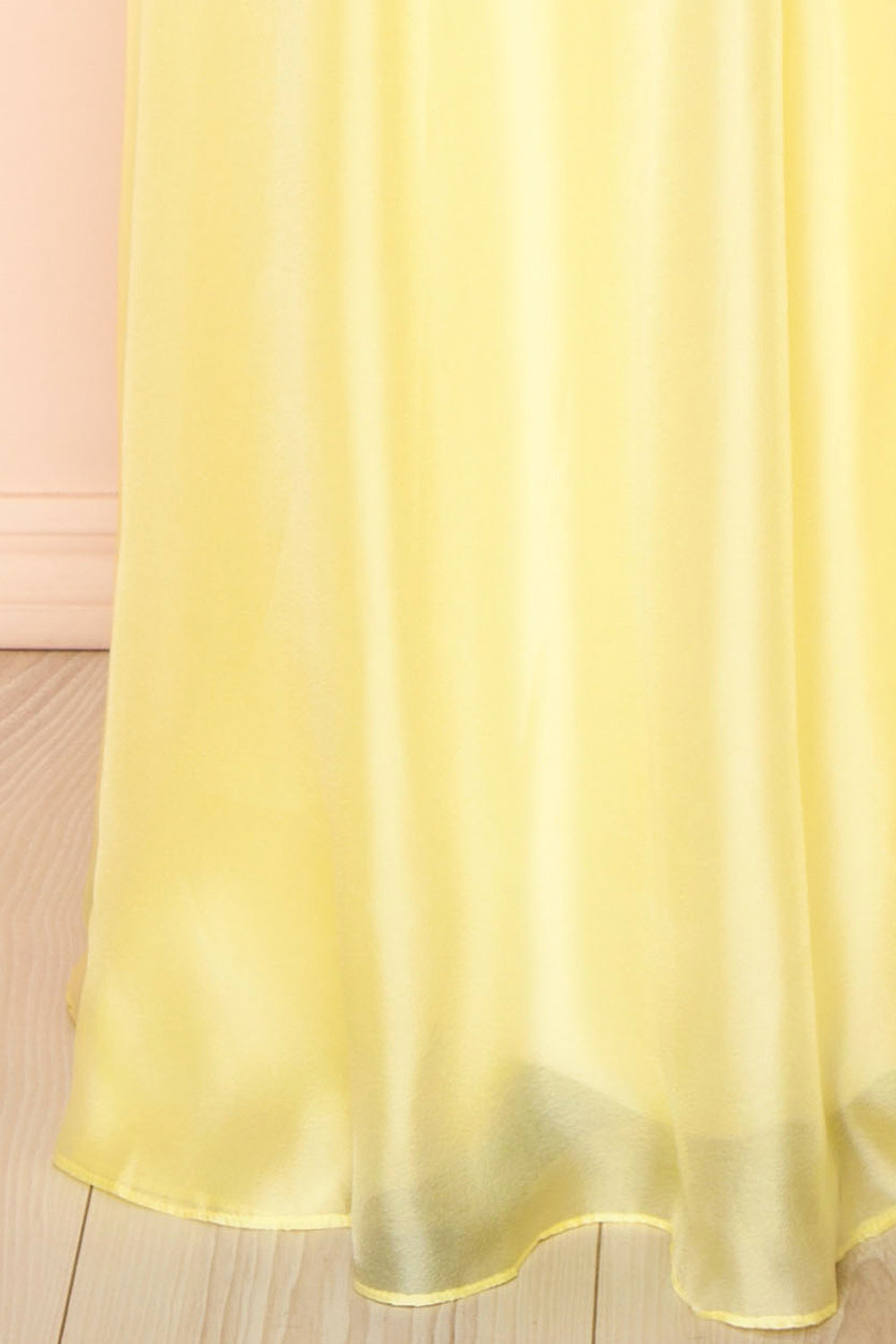 Indya Yellow Organza Maxi Dress w/ Tie Straps | Boutique 1861 bottom