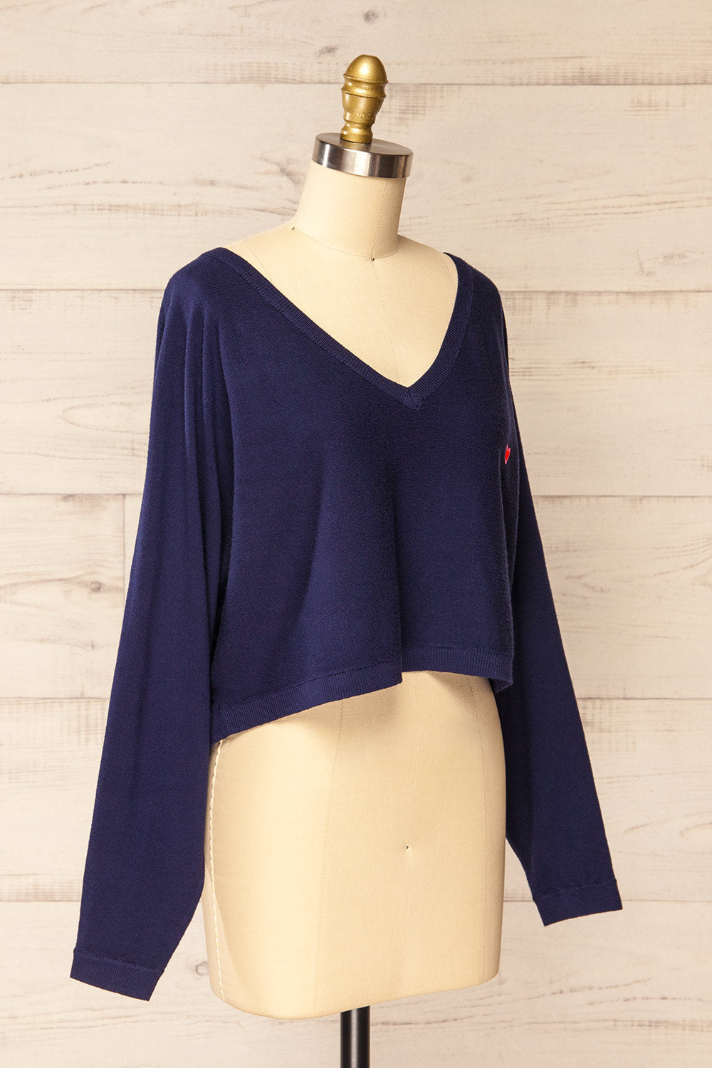 Ingleton Navy V-Neck Crop Sweater | La petite garçonne side view