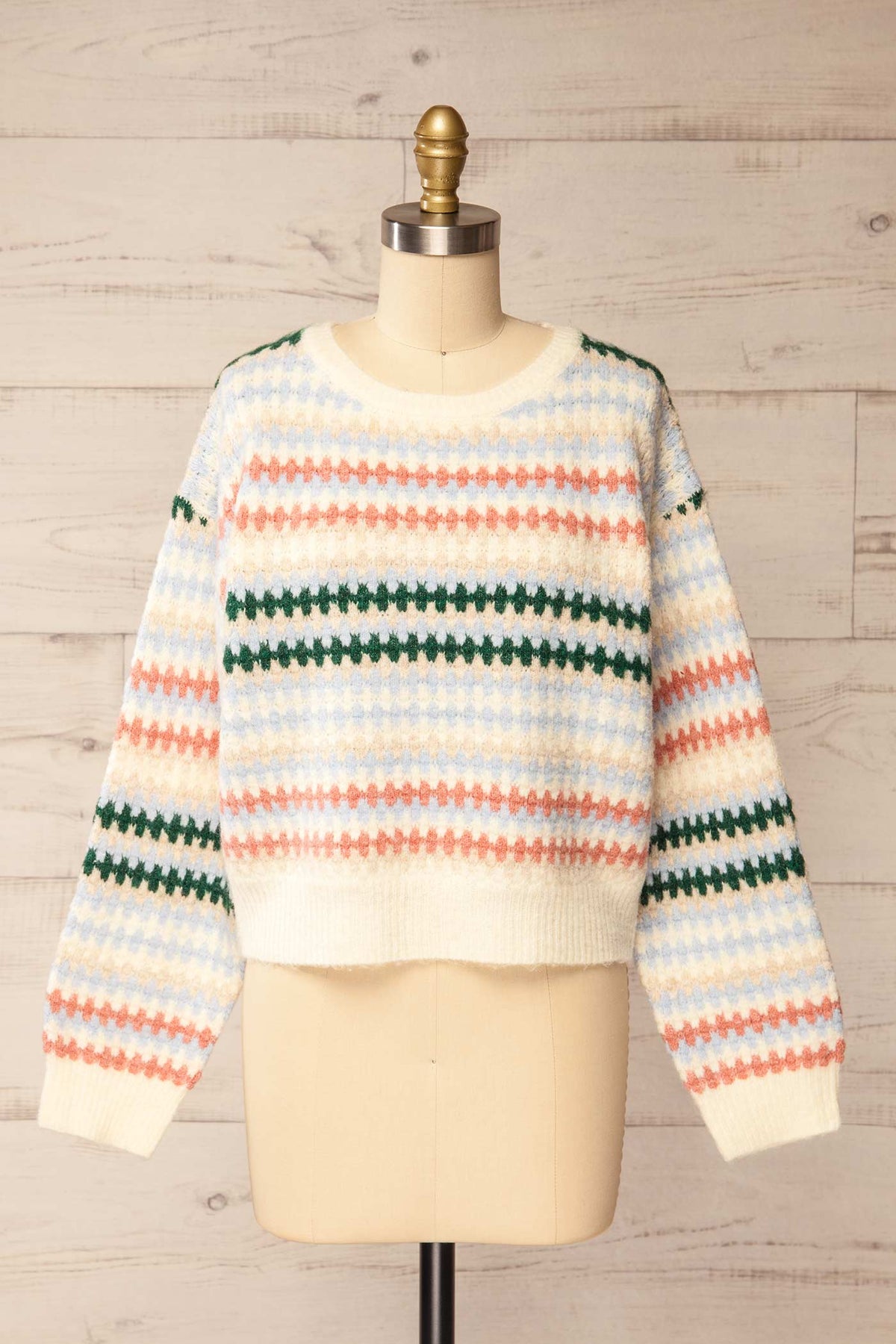 front view of Ipixuna Ivory Knit Sweater with Stripes at La petite garçonne