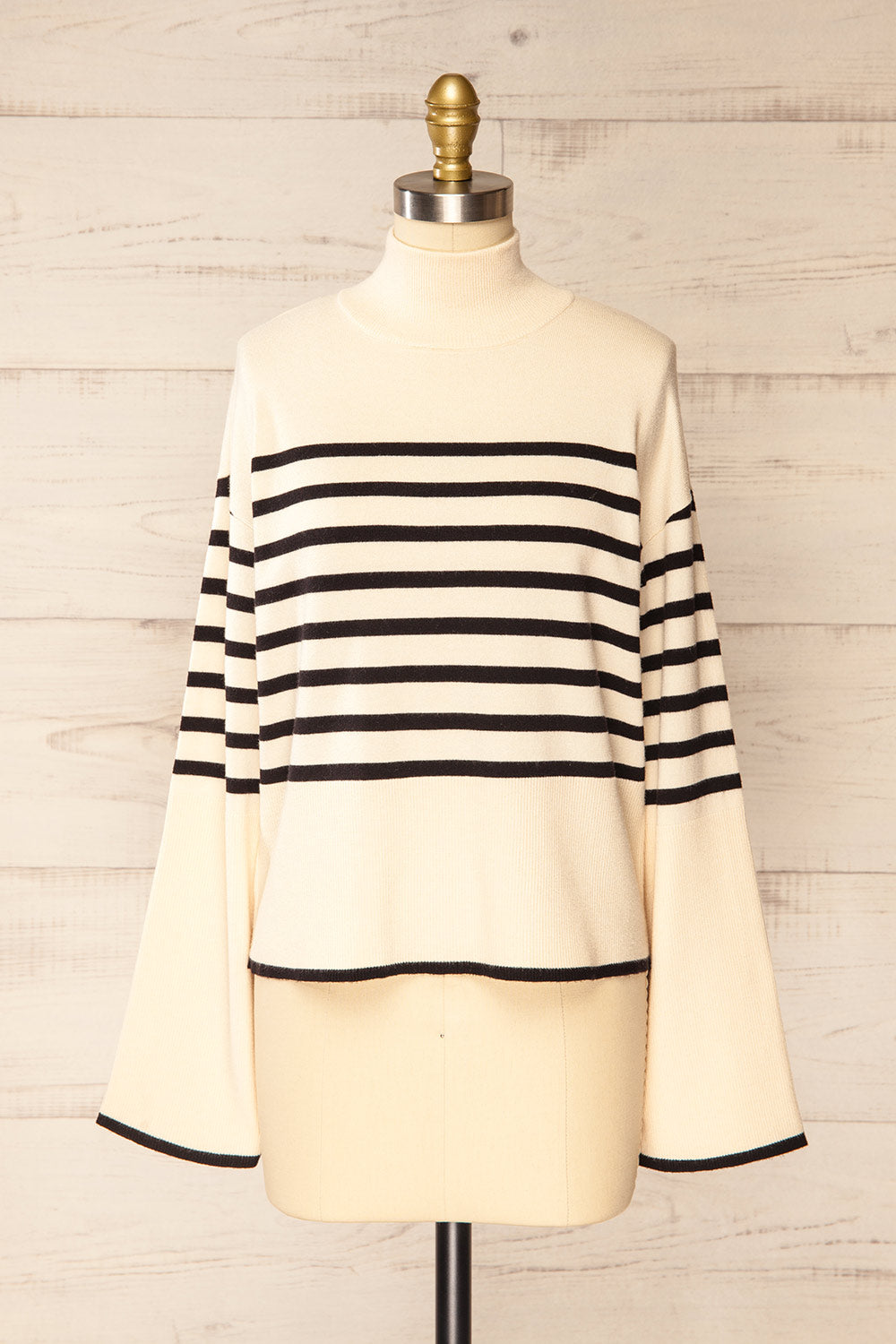 Ipswich Ivory Striped Mock Neck Sweater | La petite garçonne front view