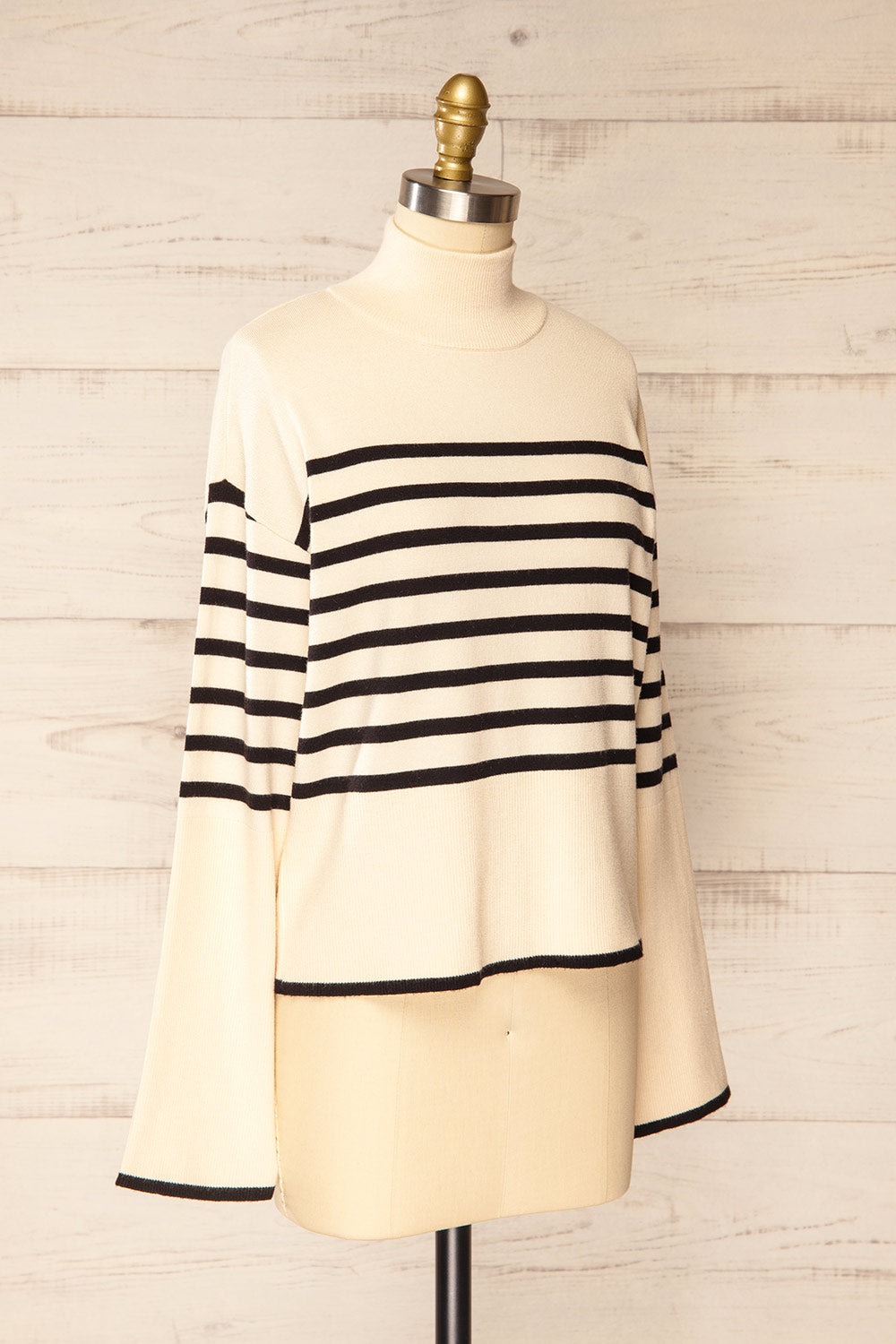 Ipswich Ivory Striped Mock Neck Sweater | La petite garçonne side view