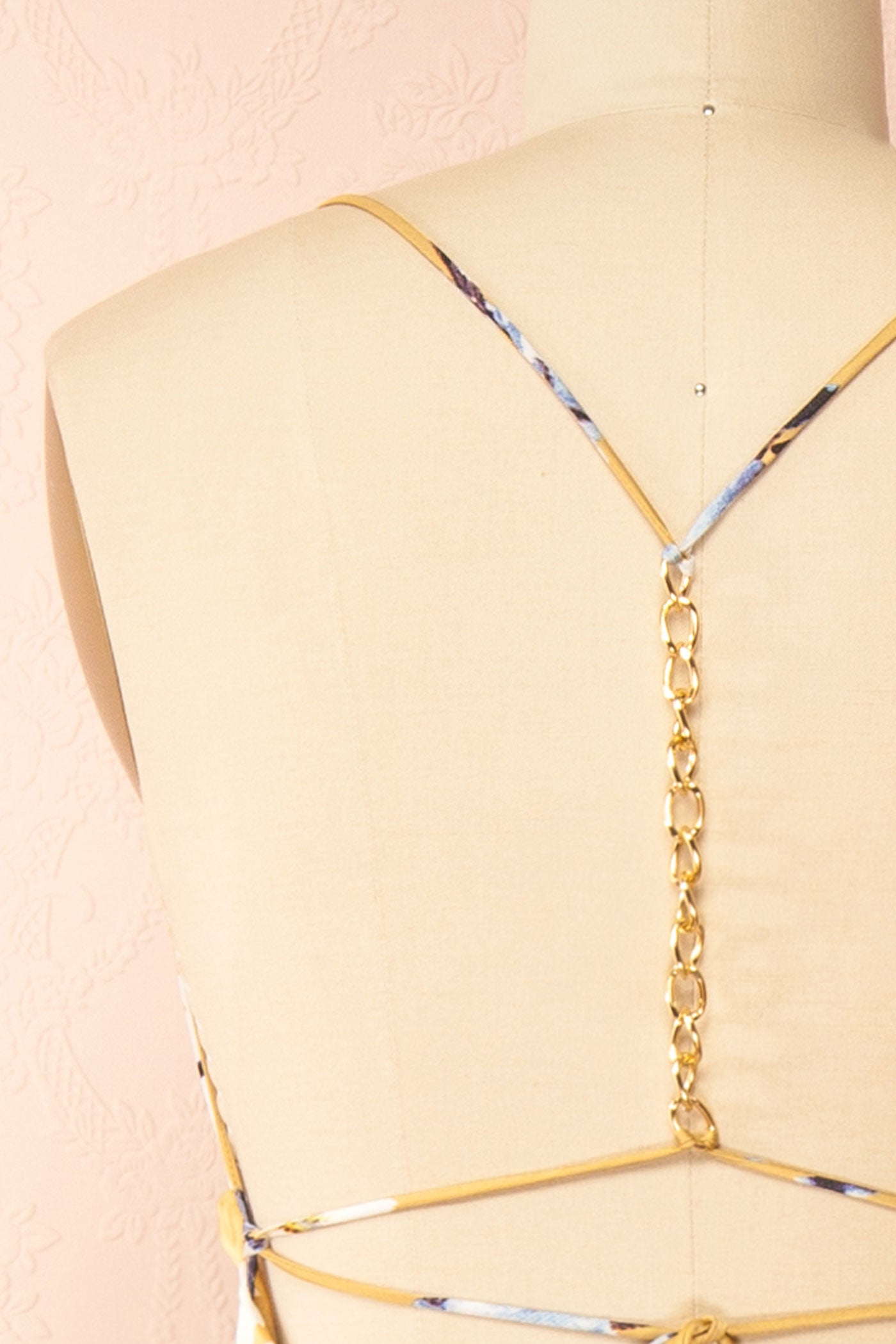 Close-up view Irelynn Floral Satin Maxi Dress with Open Back at la boutique 1861
