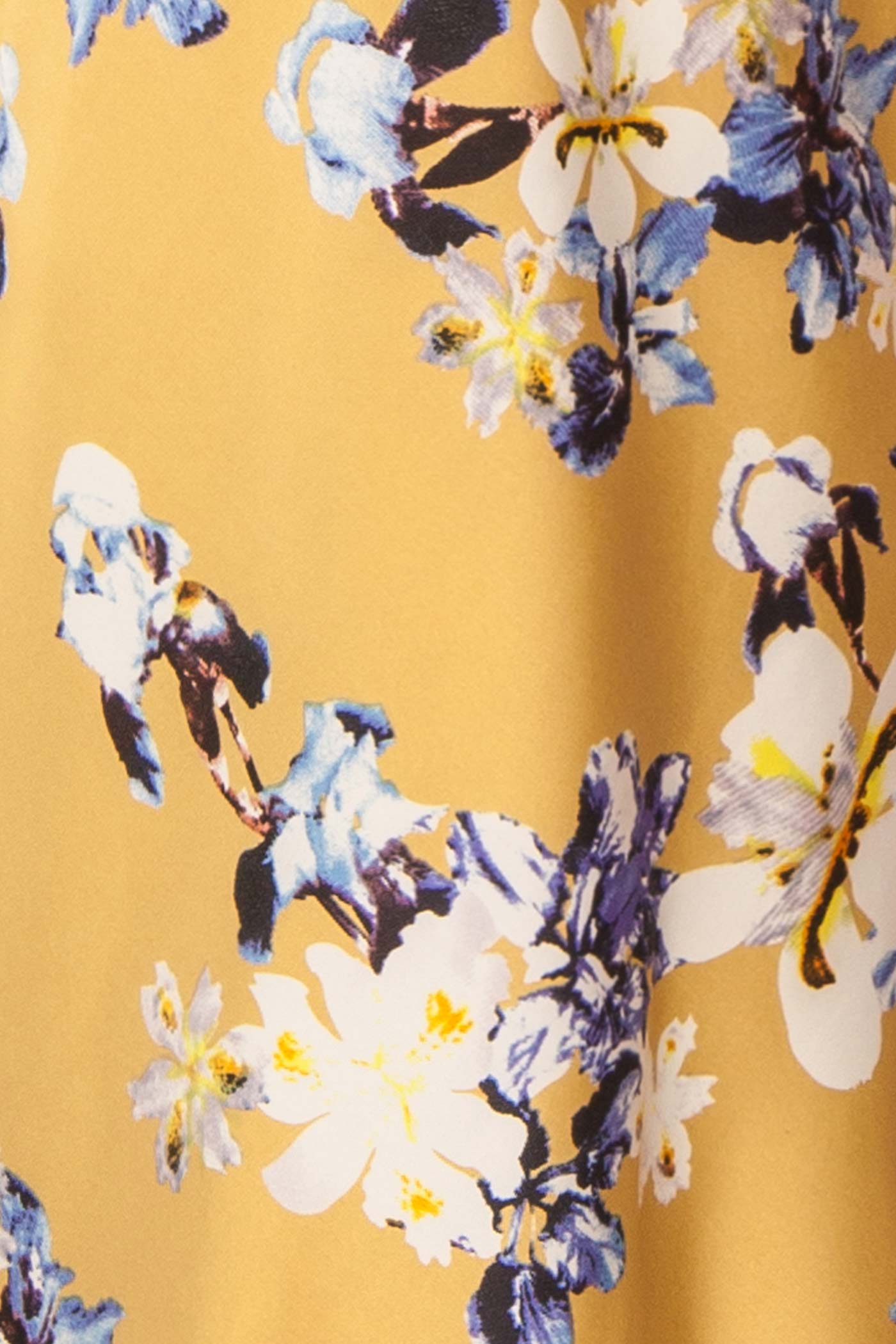 Close-up view Irelynn Floral Satin Maxi Dress with Open Back at la boutique 1861