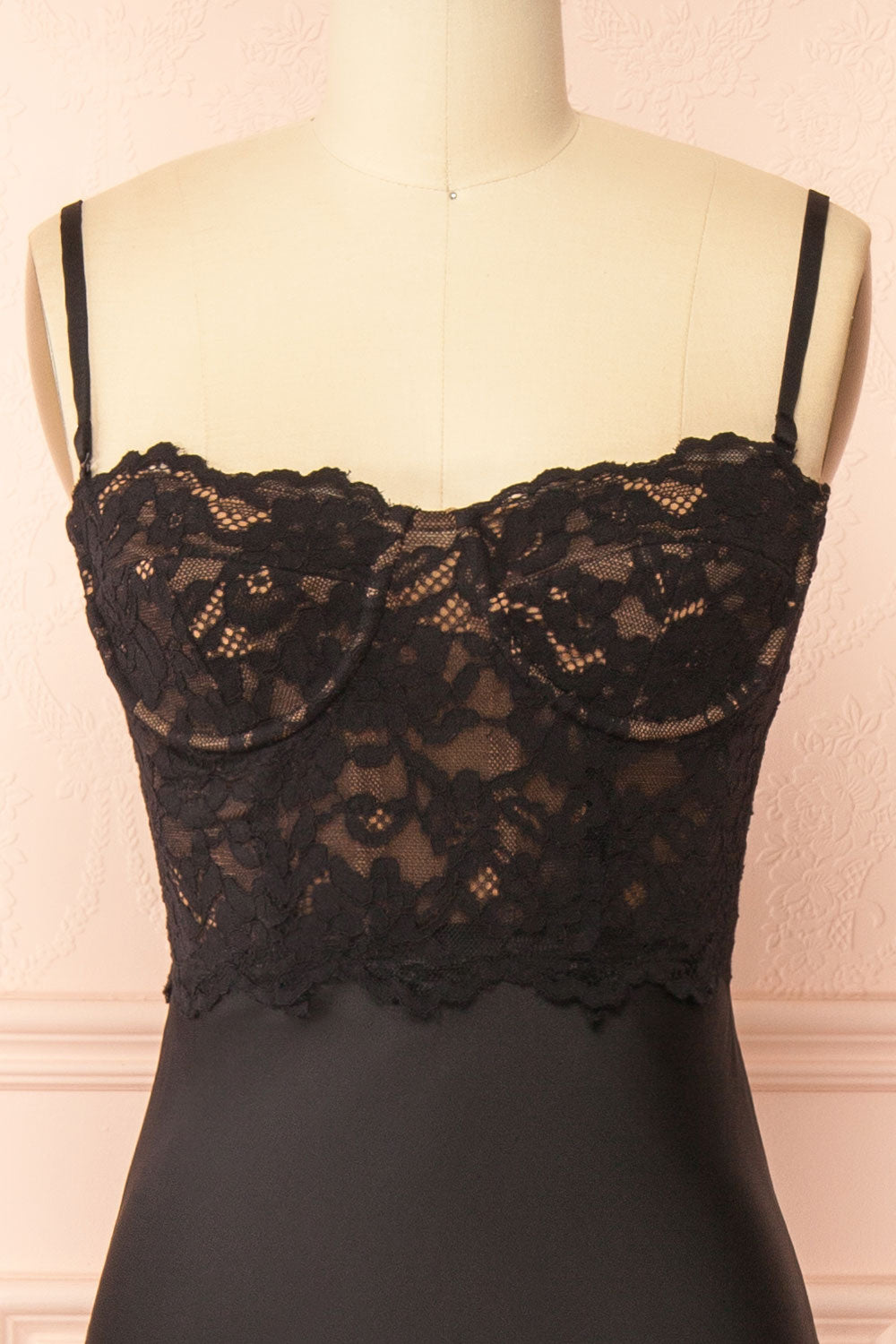 Irene Black Midi Dress with Lace Bodice | Boutique 1861 front straps