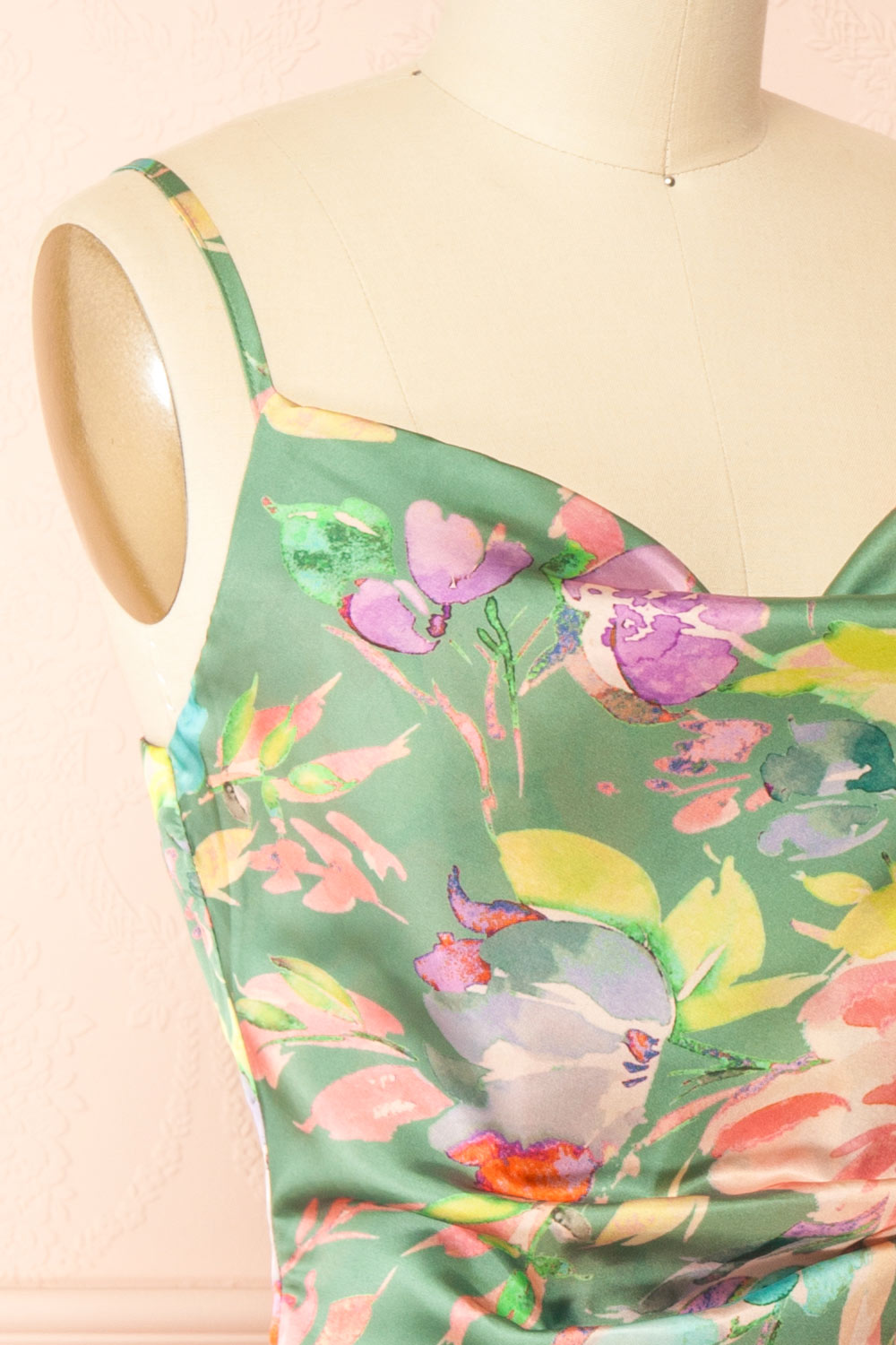 Iridienne Floral Cowl Neck Satin Midi Slip Dress | Boutique 1861 side