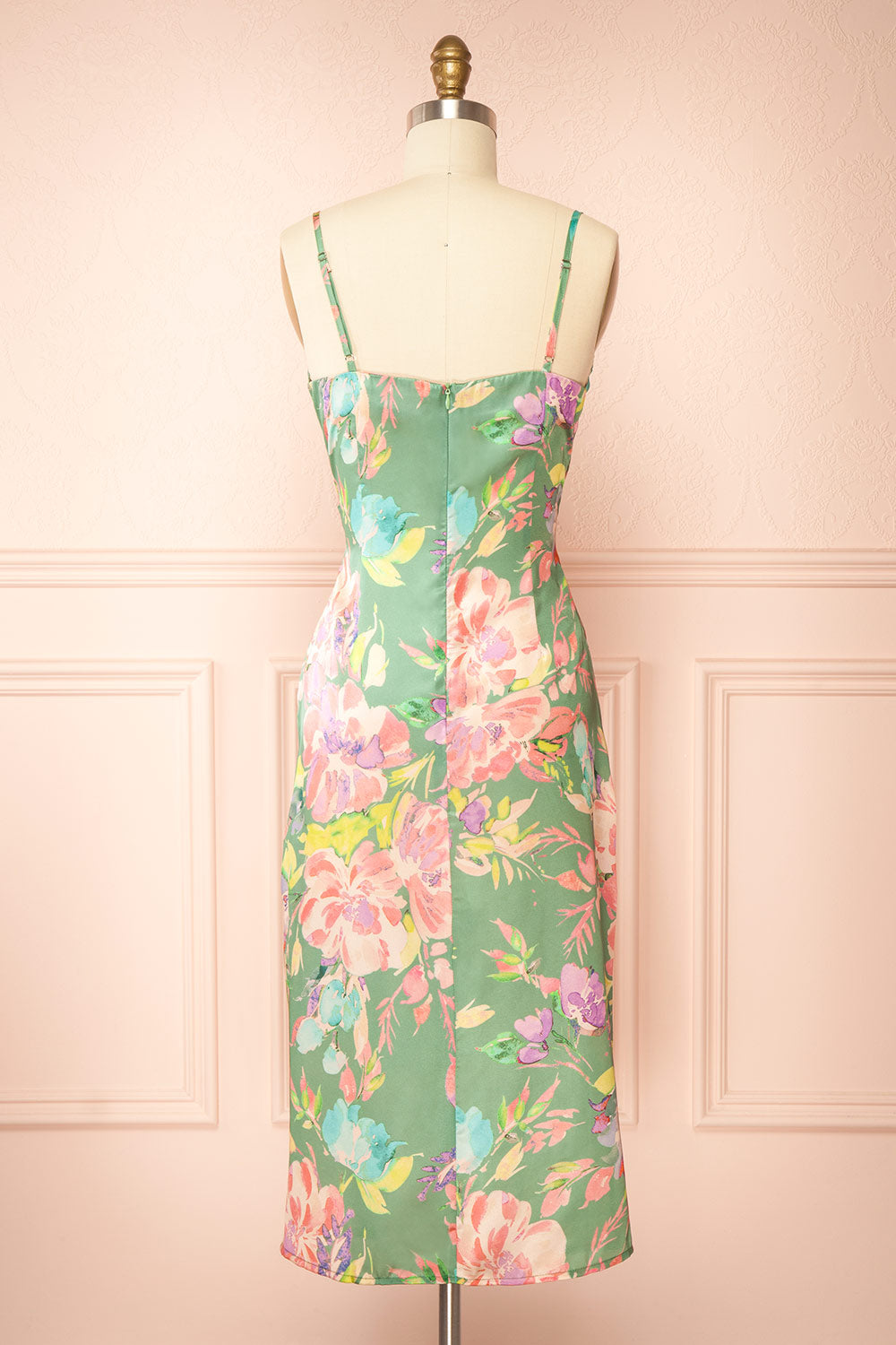 Iridienne Floral Cowl Neck Satin Midi Slip Dress | Boutique 1861 back view
