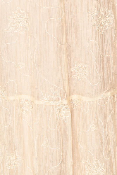 Isandra Long Embroidered Beige Dress w/ Ruffled Straps | Boutique 1861 fabric