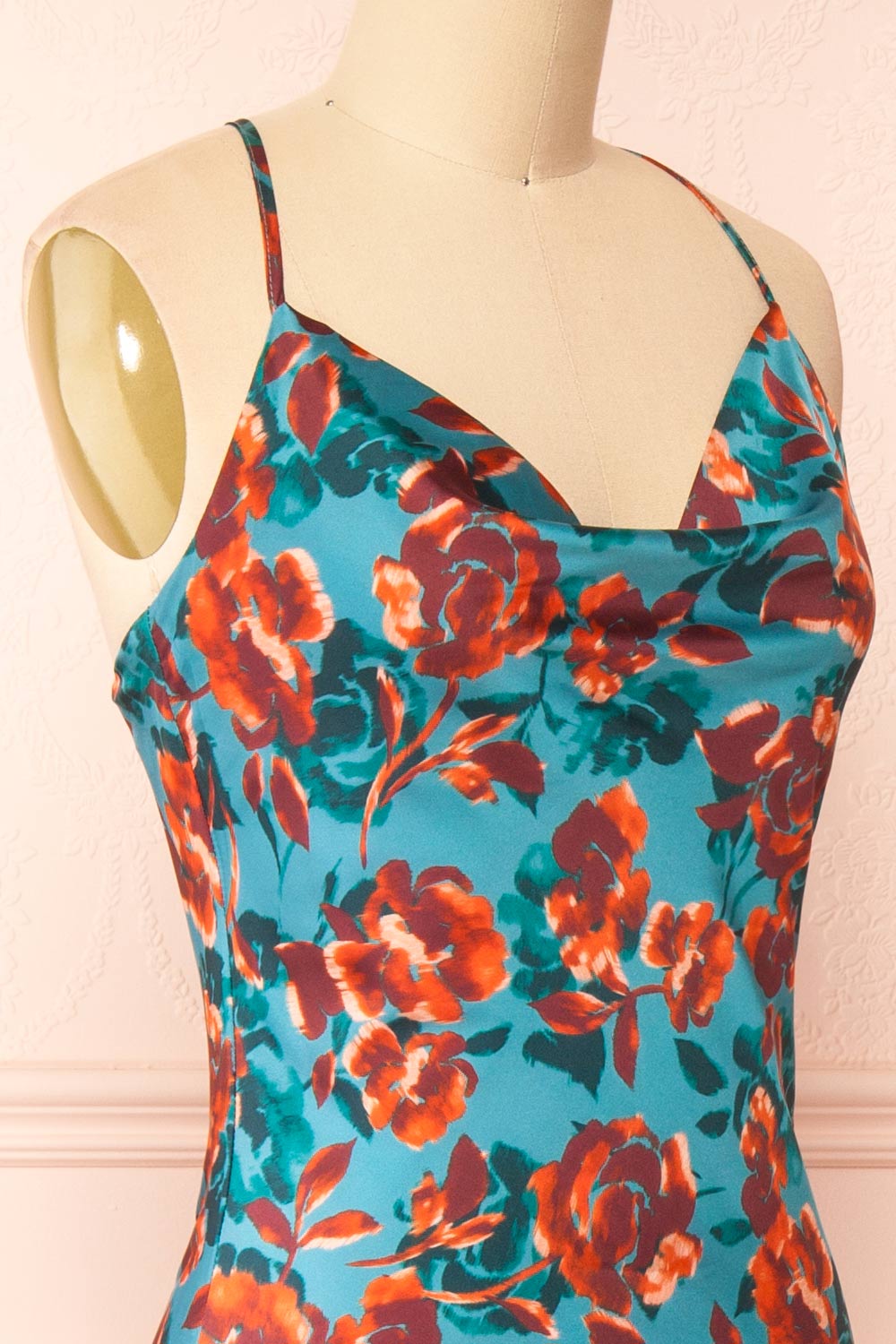 Ismeria Cowl Neck Floral Midi Dress | Boutique 1861 side close-up