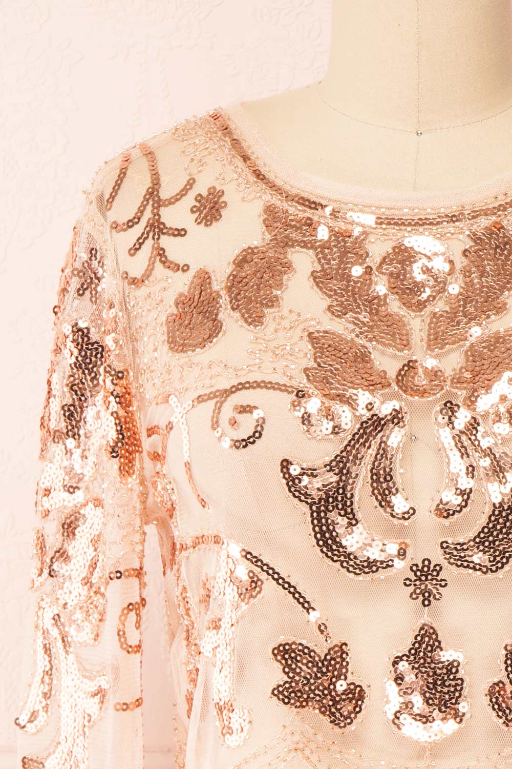 Ismira Rosegold Cropped Sequin Top | Boutique 1861 front close-up