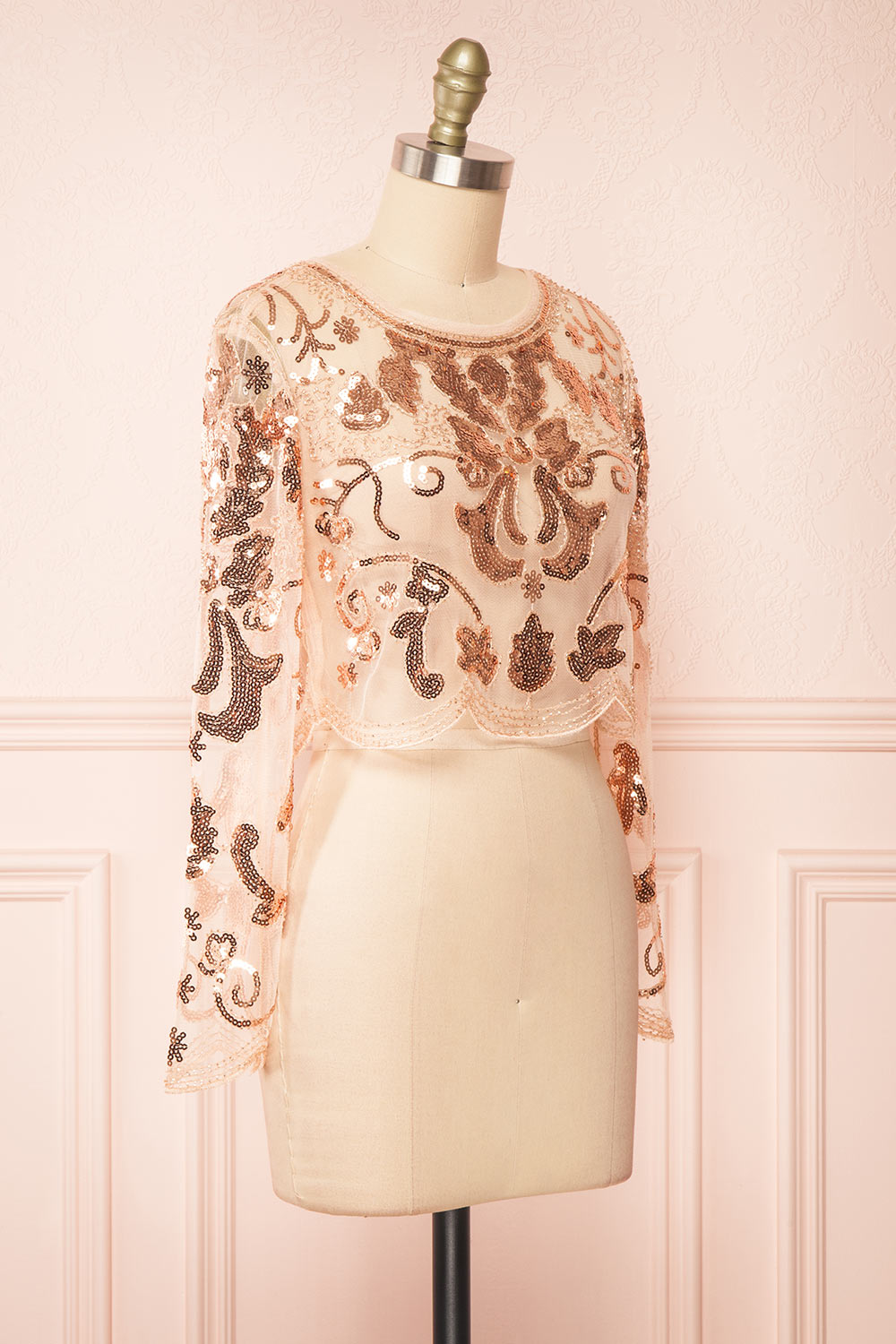 Ismira Rosegold Cropped Sequin Top | Boutique 1861 side view