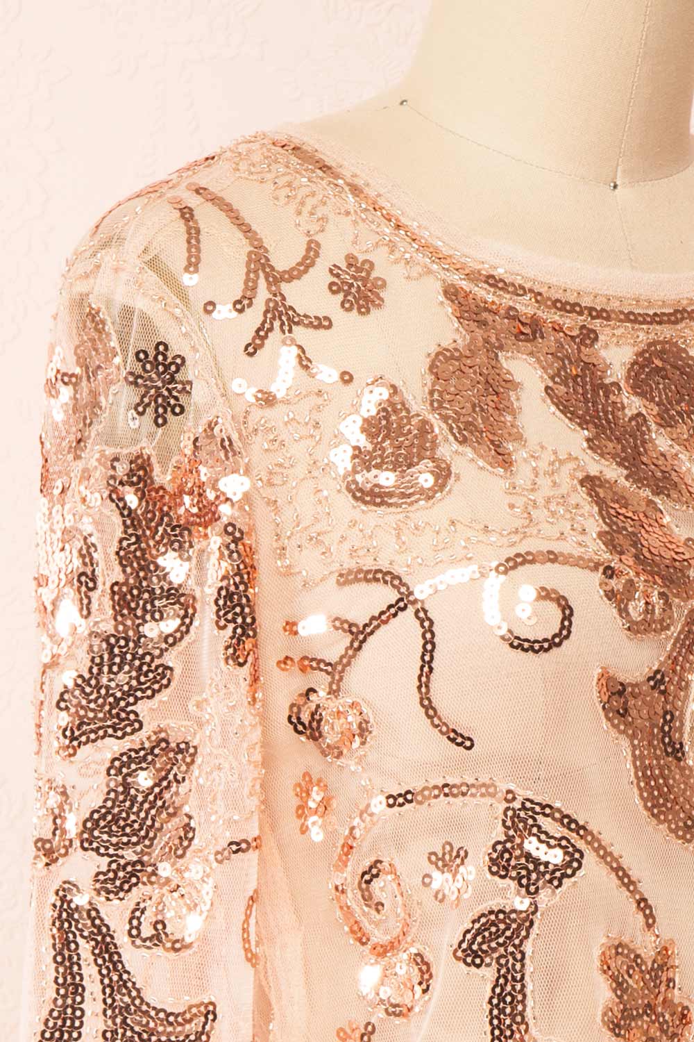 Ismira Rosegold Cropped Sequin Top | Boutique 1861  side close-up