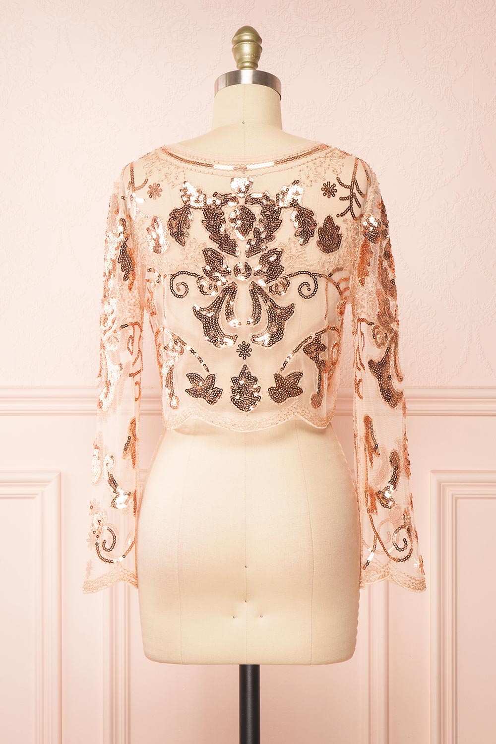 Ismira Rosegold Cropped Sequin Top | Boutique 1861 back view