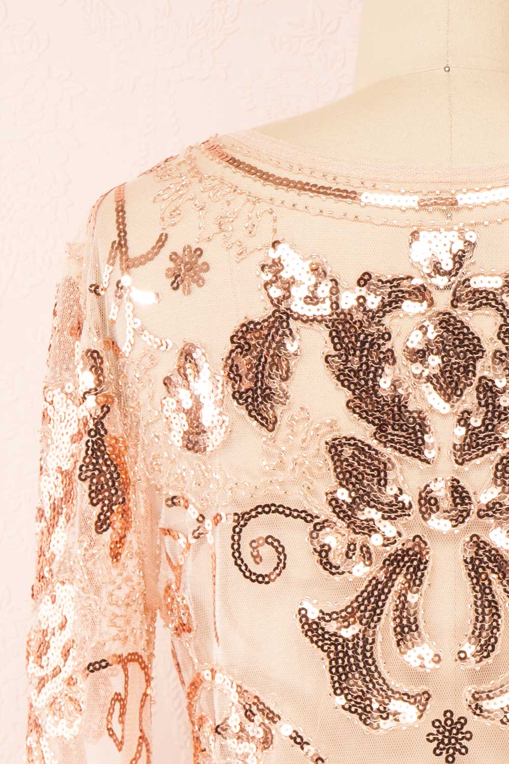 Ismira Rosegold Cropped Sequin Top | Boutique 1861  back close-up