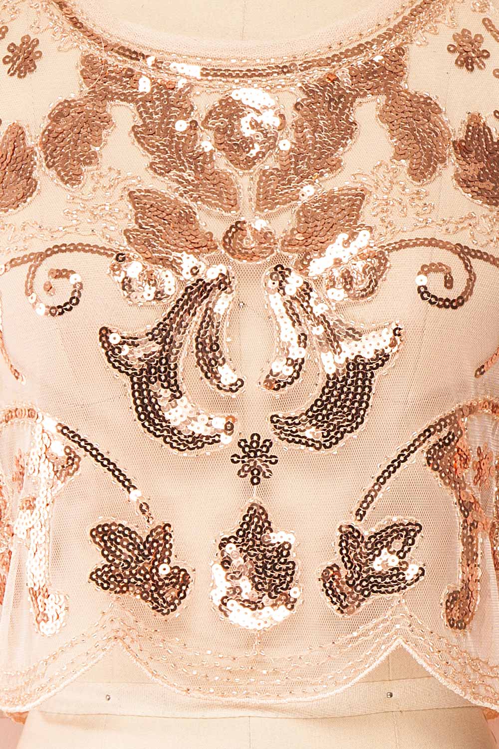 Ismira Rosegold Cropped Sequin Top | Boutique 1861 fabric