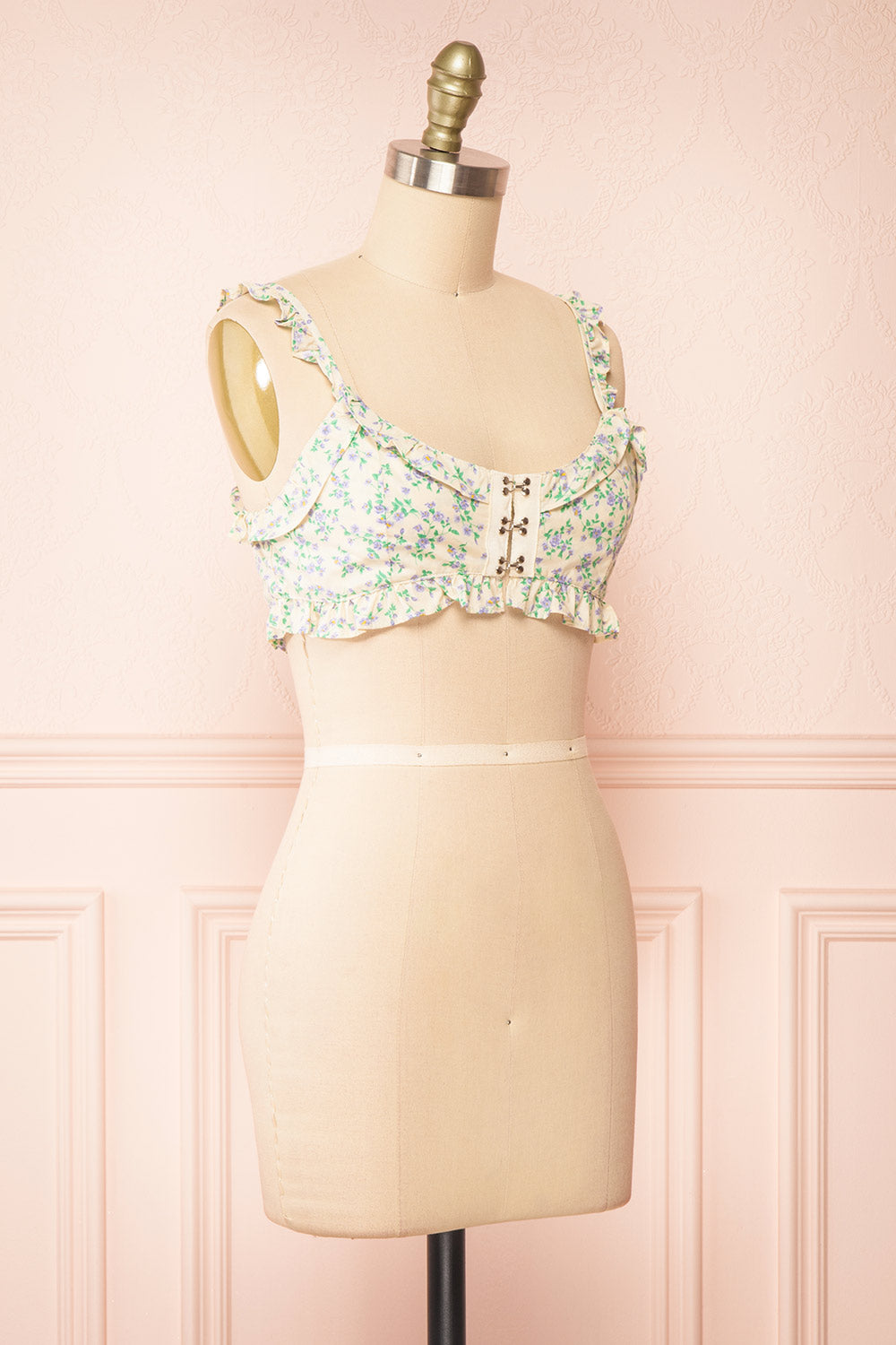Isolde Floral Crop Top w/ Front Hooks | Boutique 1861 side view