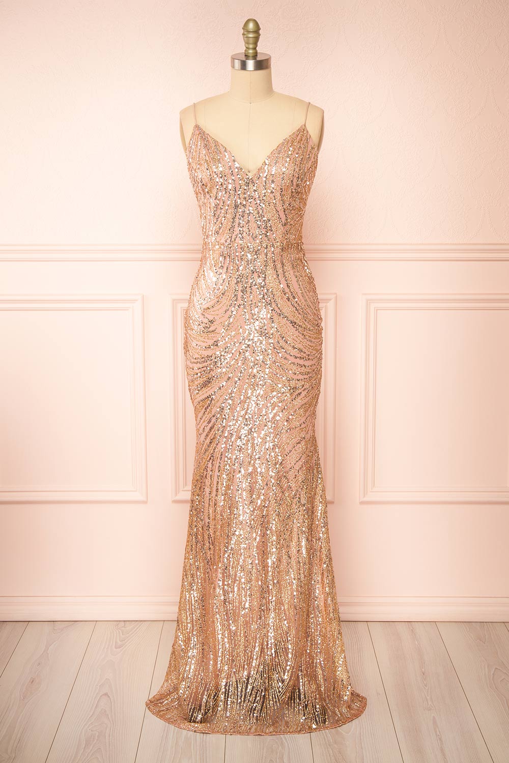 Isolina Rosegold Sparkly Sequin Maxi Dress Boutique 1861